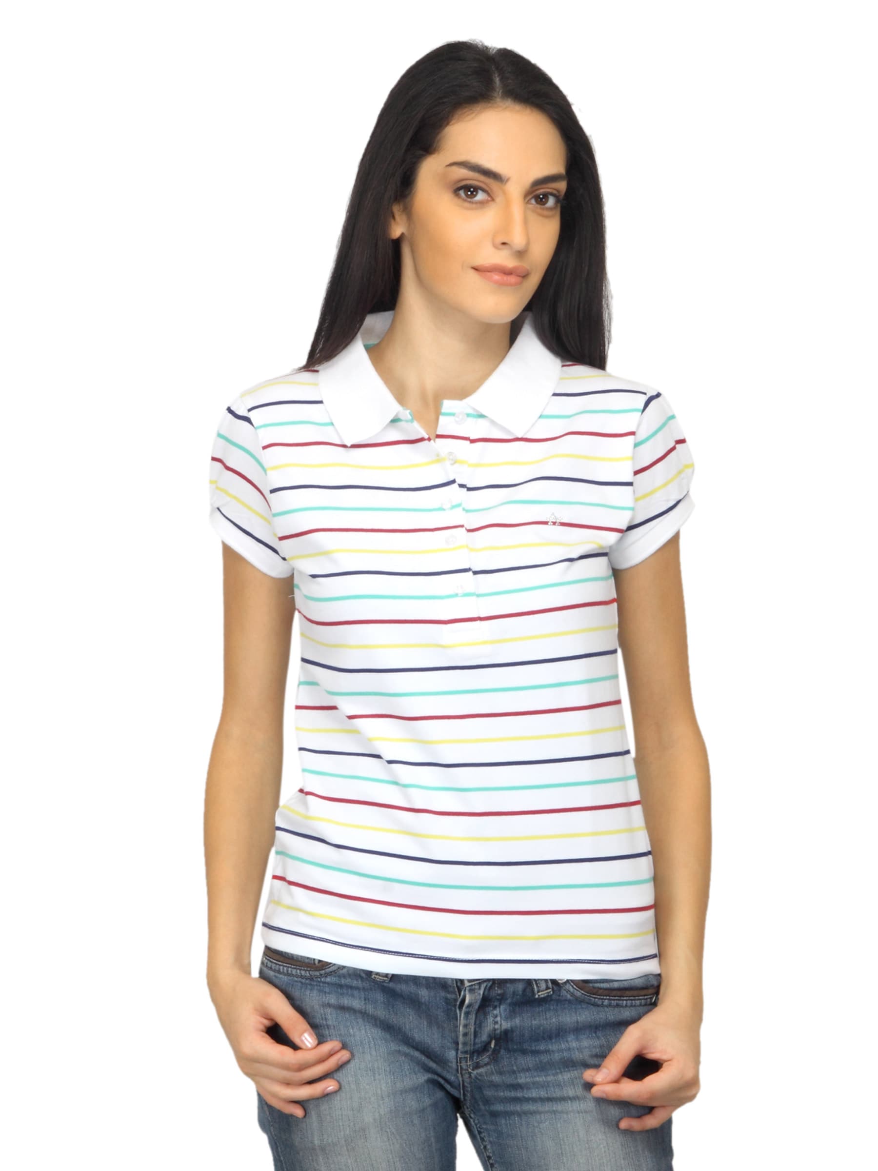 Arrow Woman White Striped Polo T-shirt