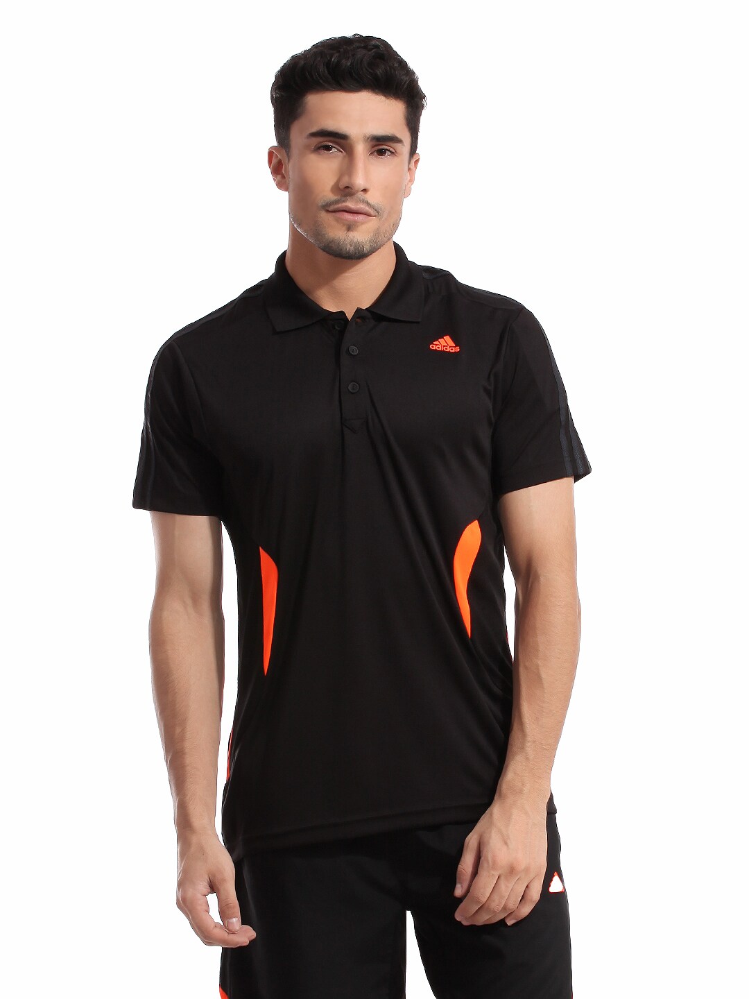 ADIDAS Men Black Polo T-shirt