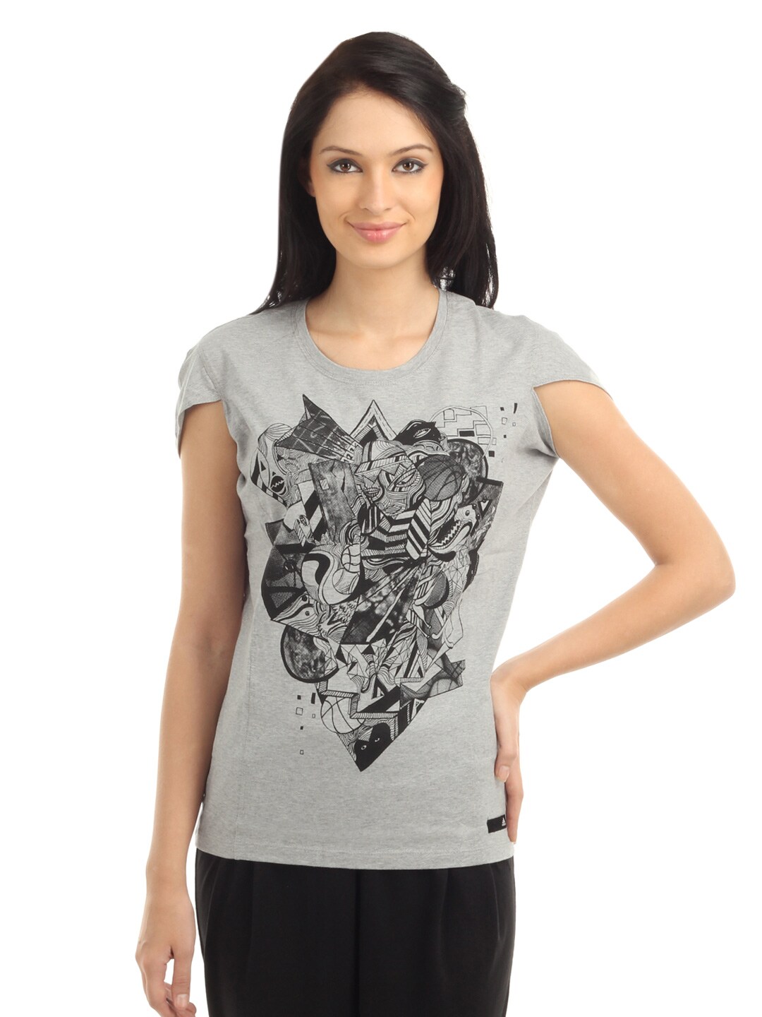 ADIDAS Women Graphic Grey T-shirt