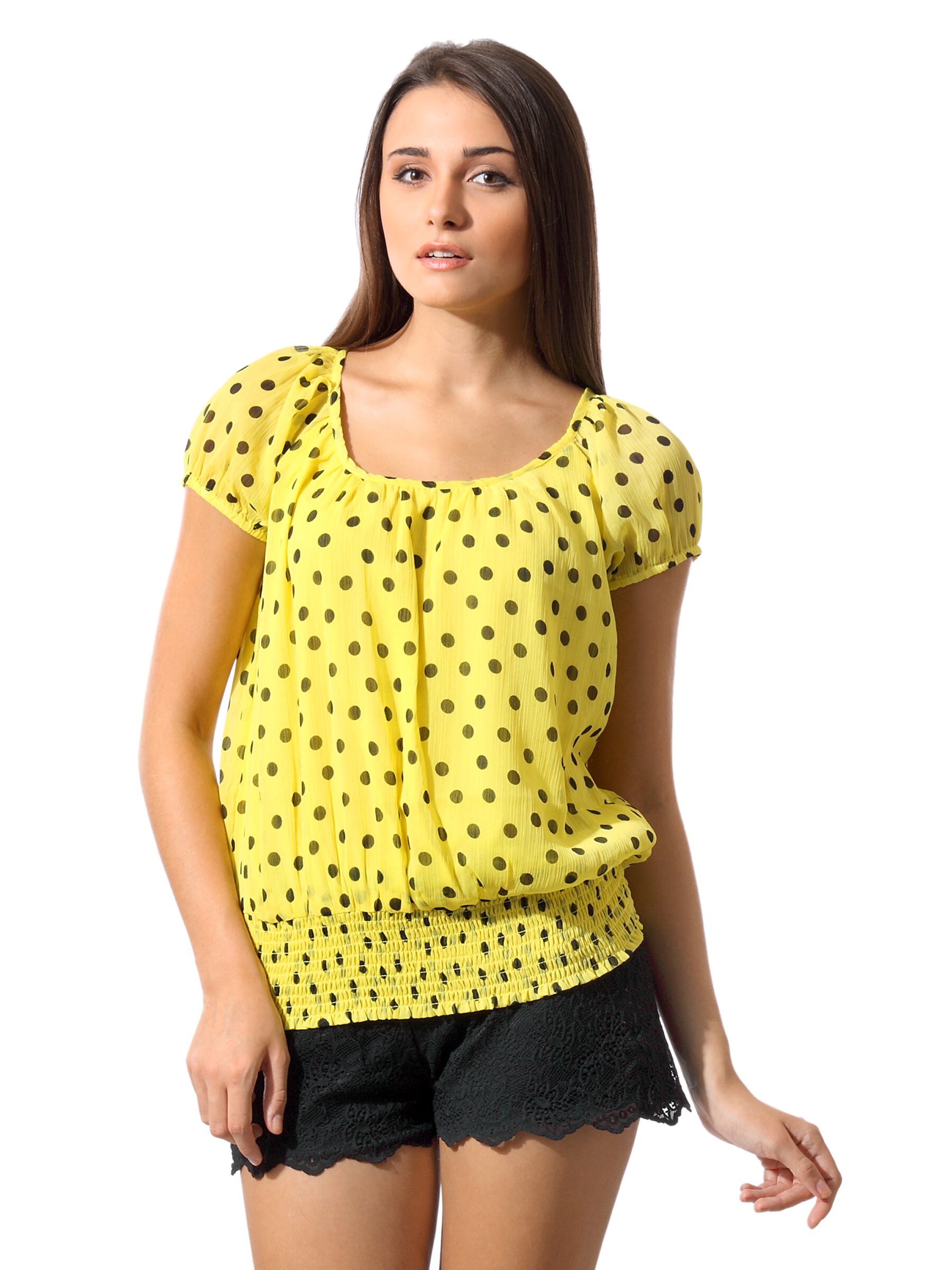 ONLY Women Crepe Printed Yellow Top