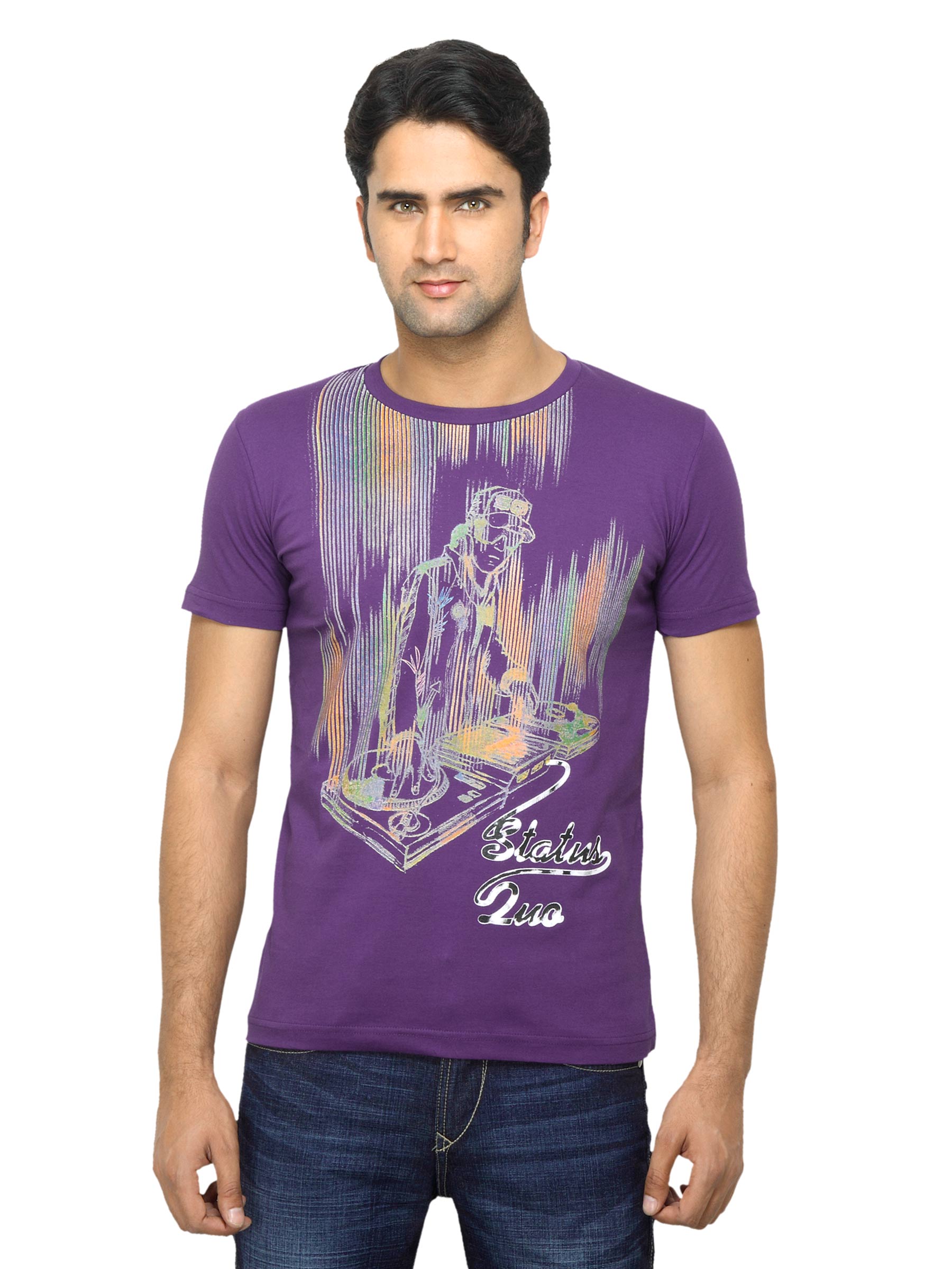 Status Quo Men Printed Purple T-shirt