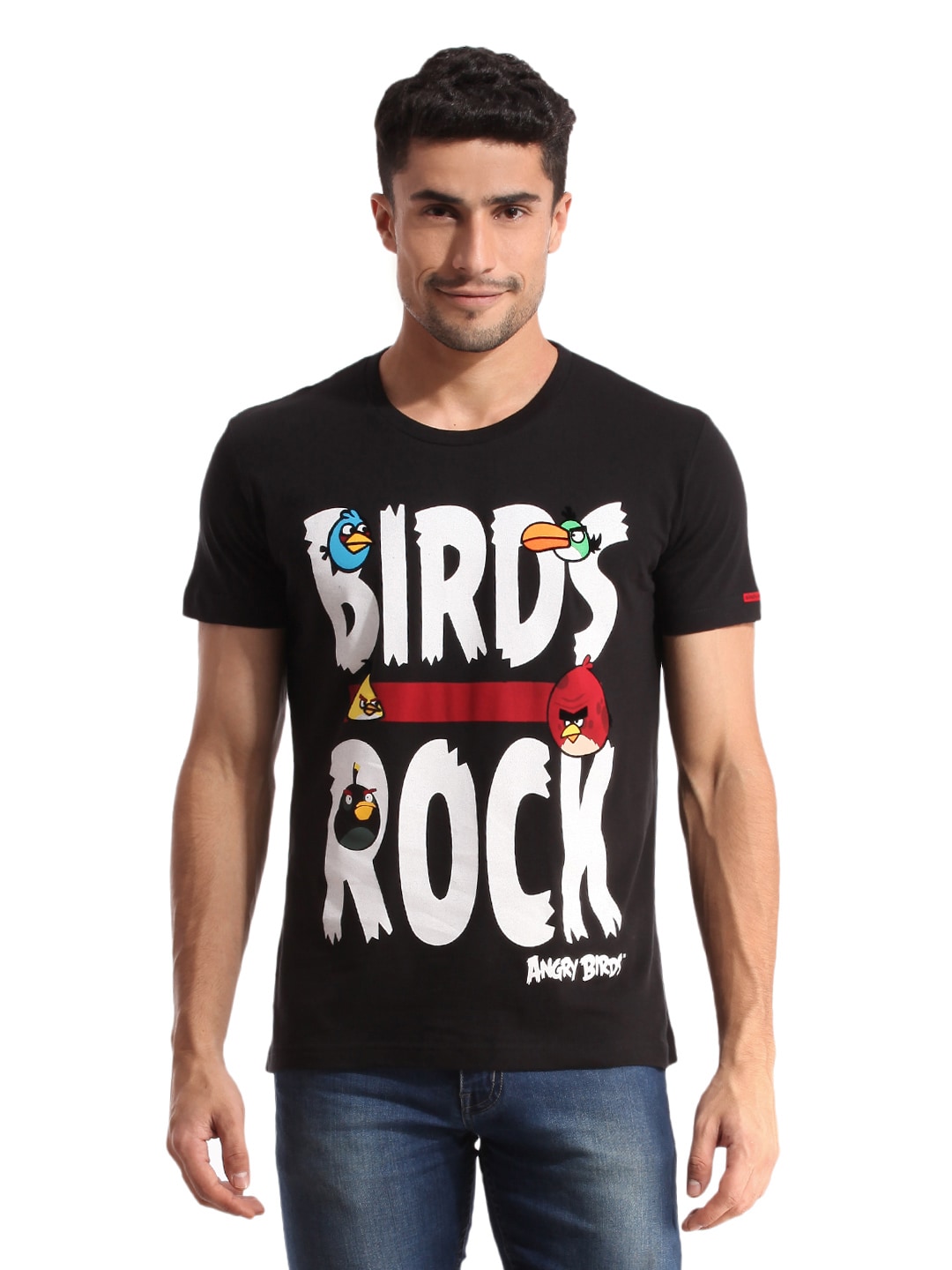 Angry Birds Men Printed Black T-shirt