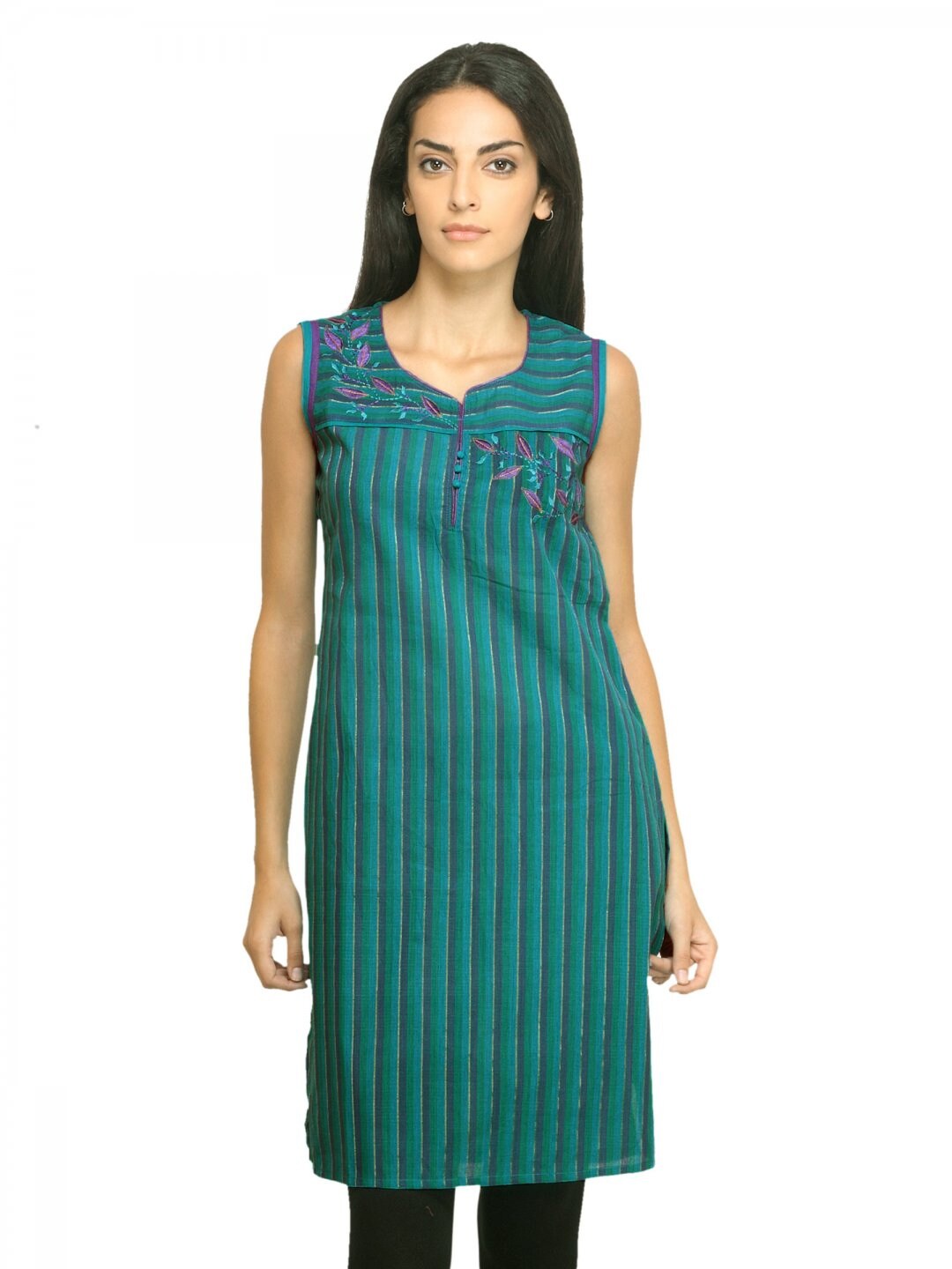 Mother Earth Women Striped Green Kurta