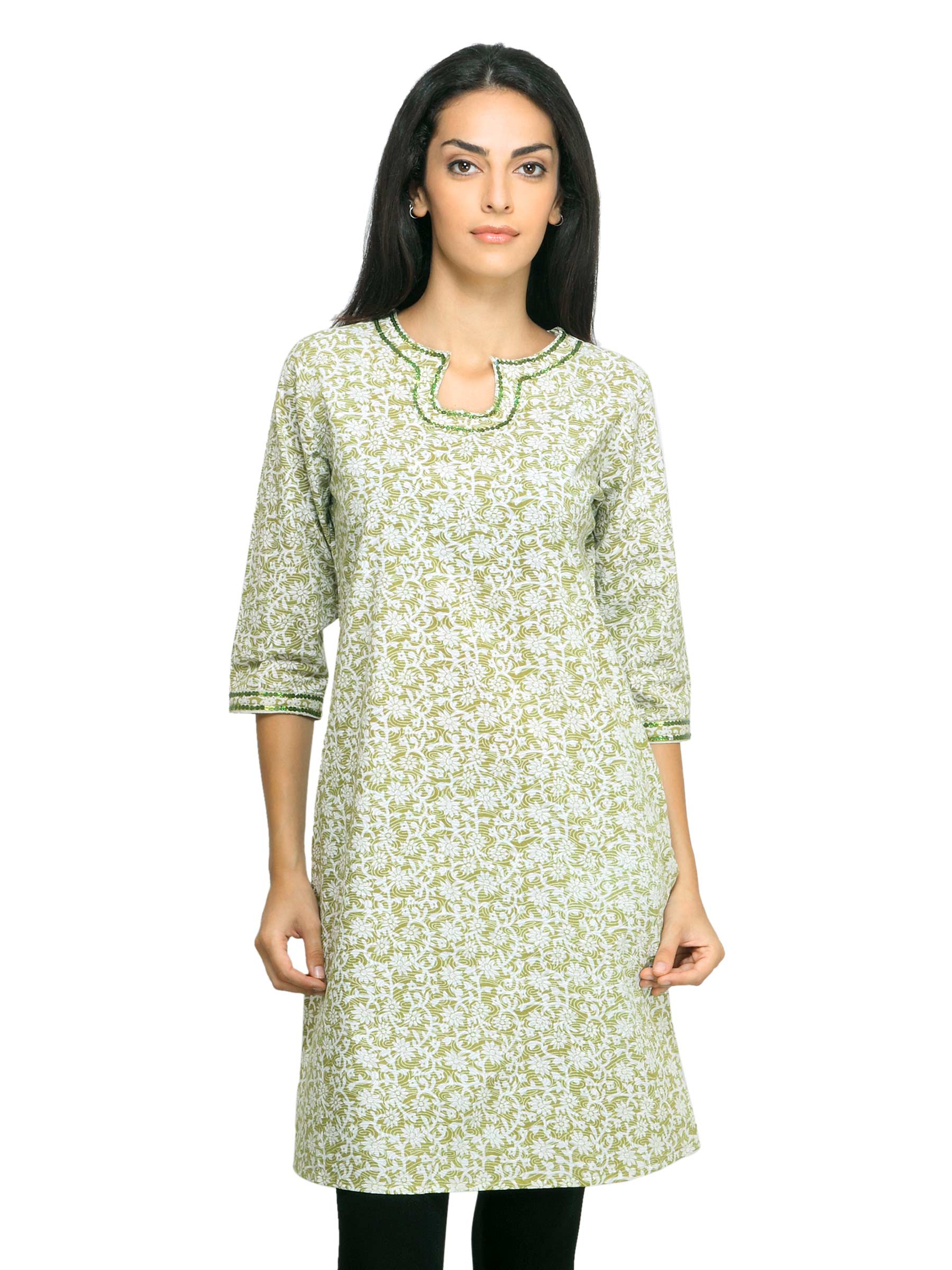 Mother Earth Women Printed Green Kurta