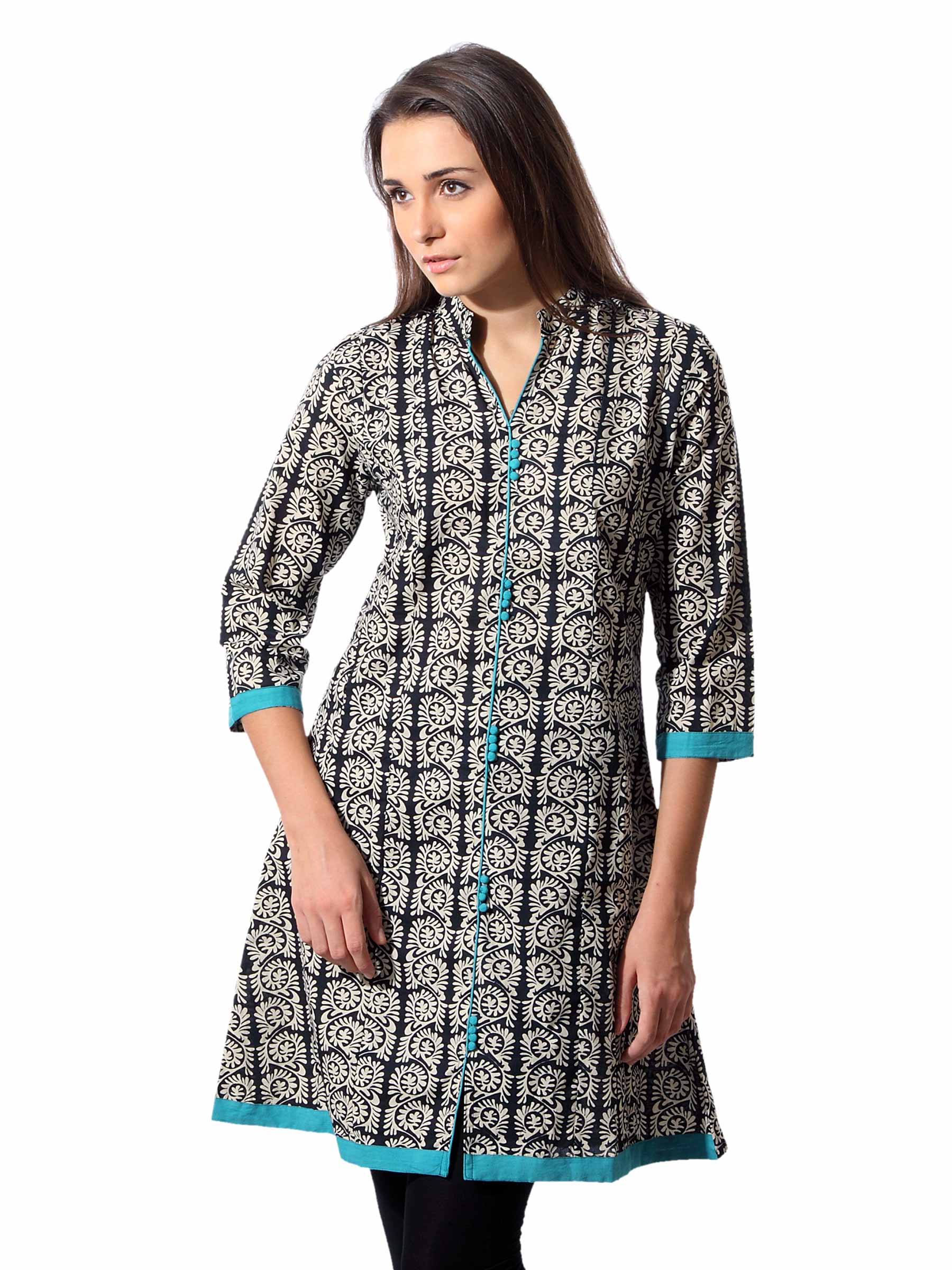 Mother Earth Women Printed Black Kurta