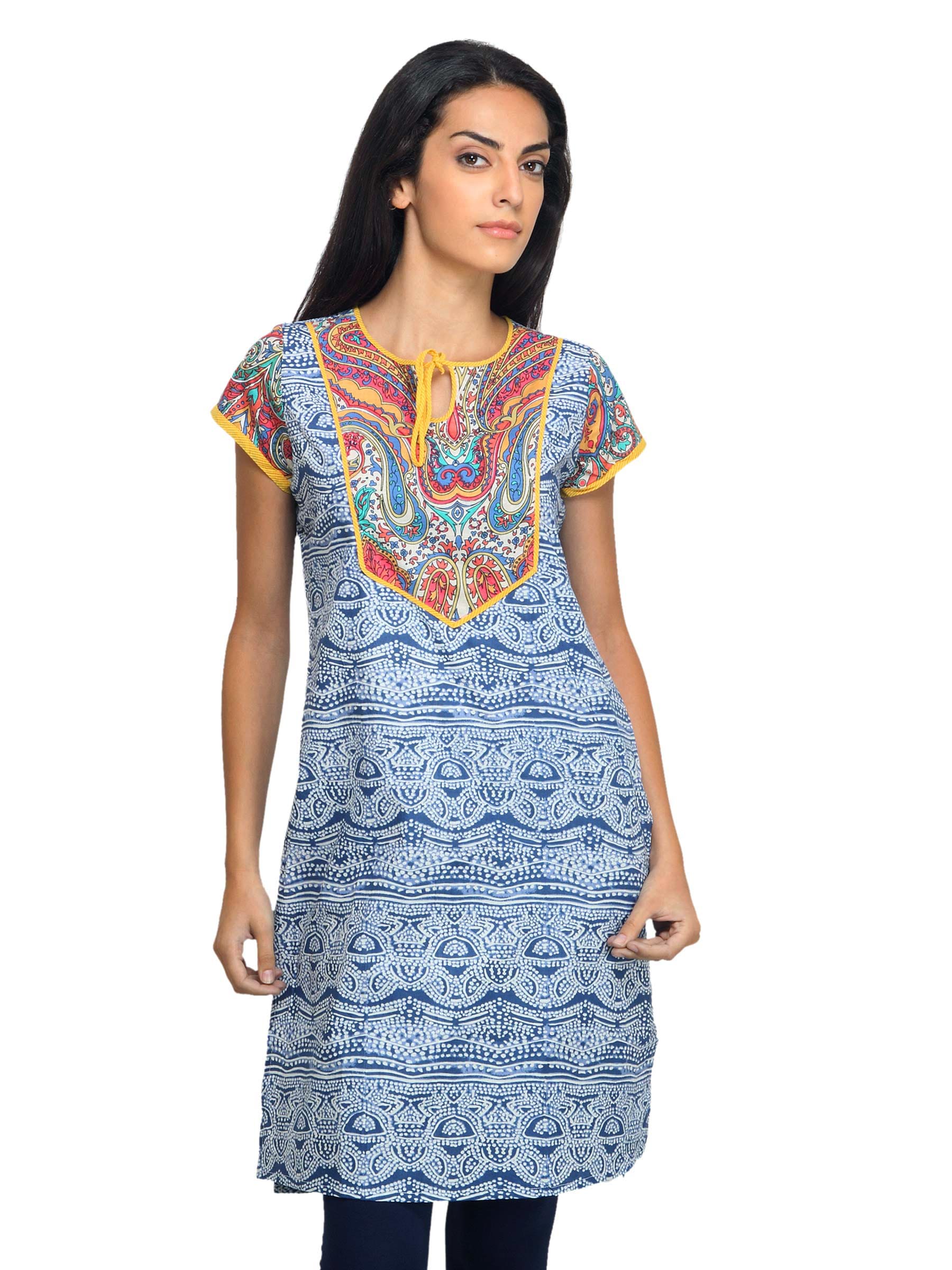 Mother Earth Women Printed Blue Kurta