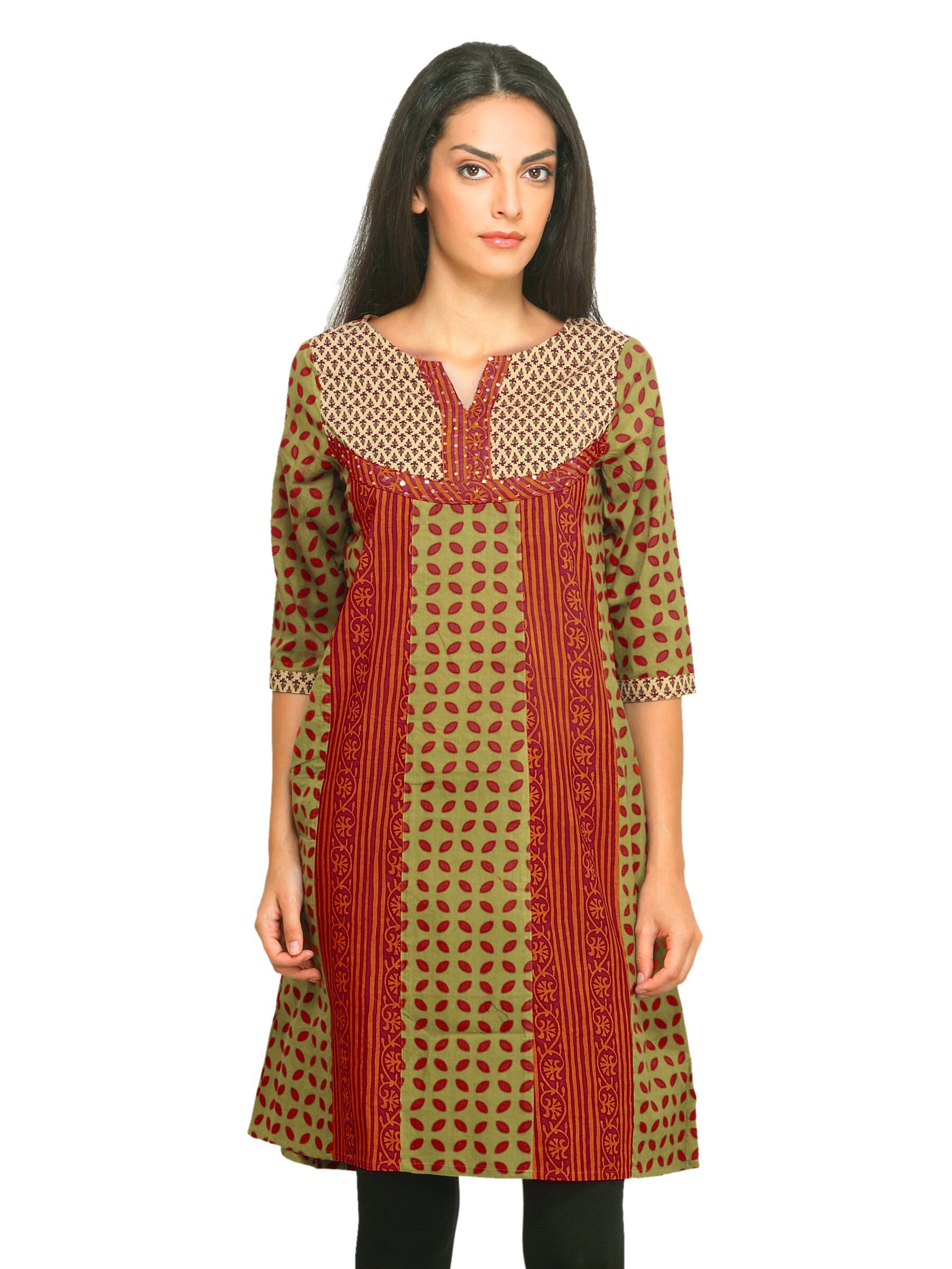 Mother Earth Women Printed Olive Kurta