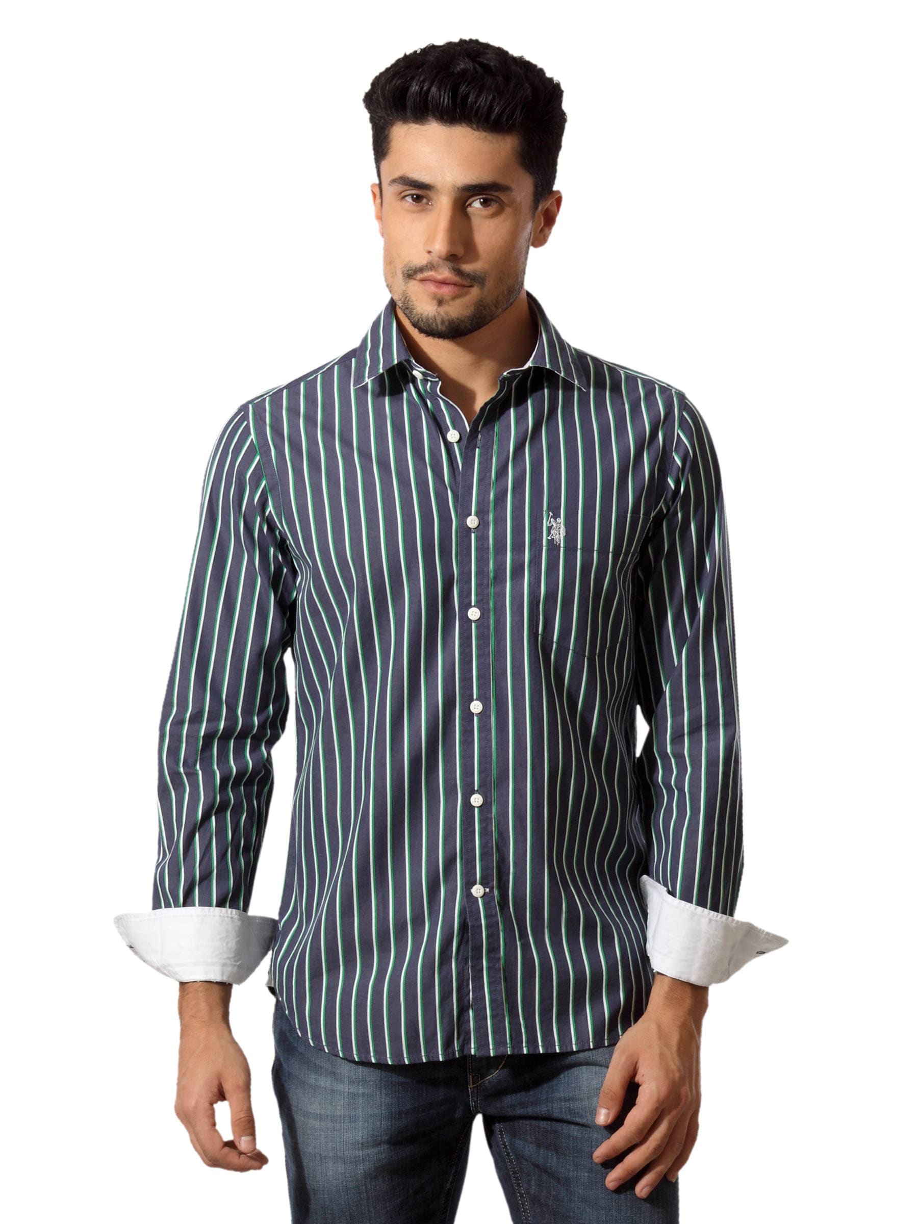 U.S.Polo Assn. Men Striped Navy Blue Shirt