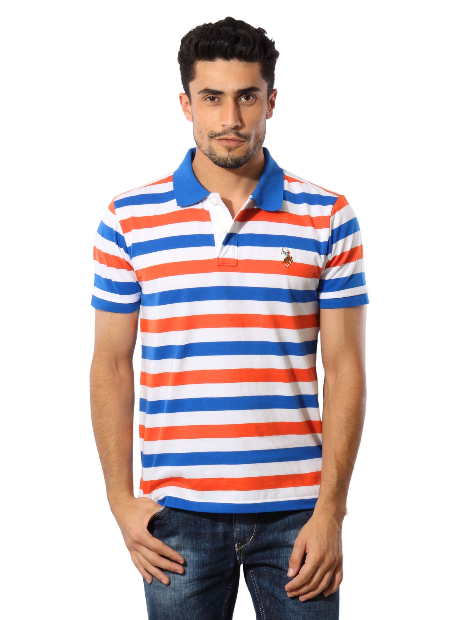 U.S.Polo Assn. Men Blue & Orange Striped T-shirt