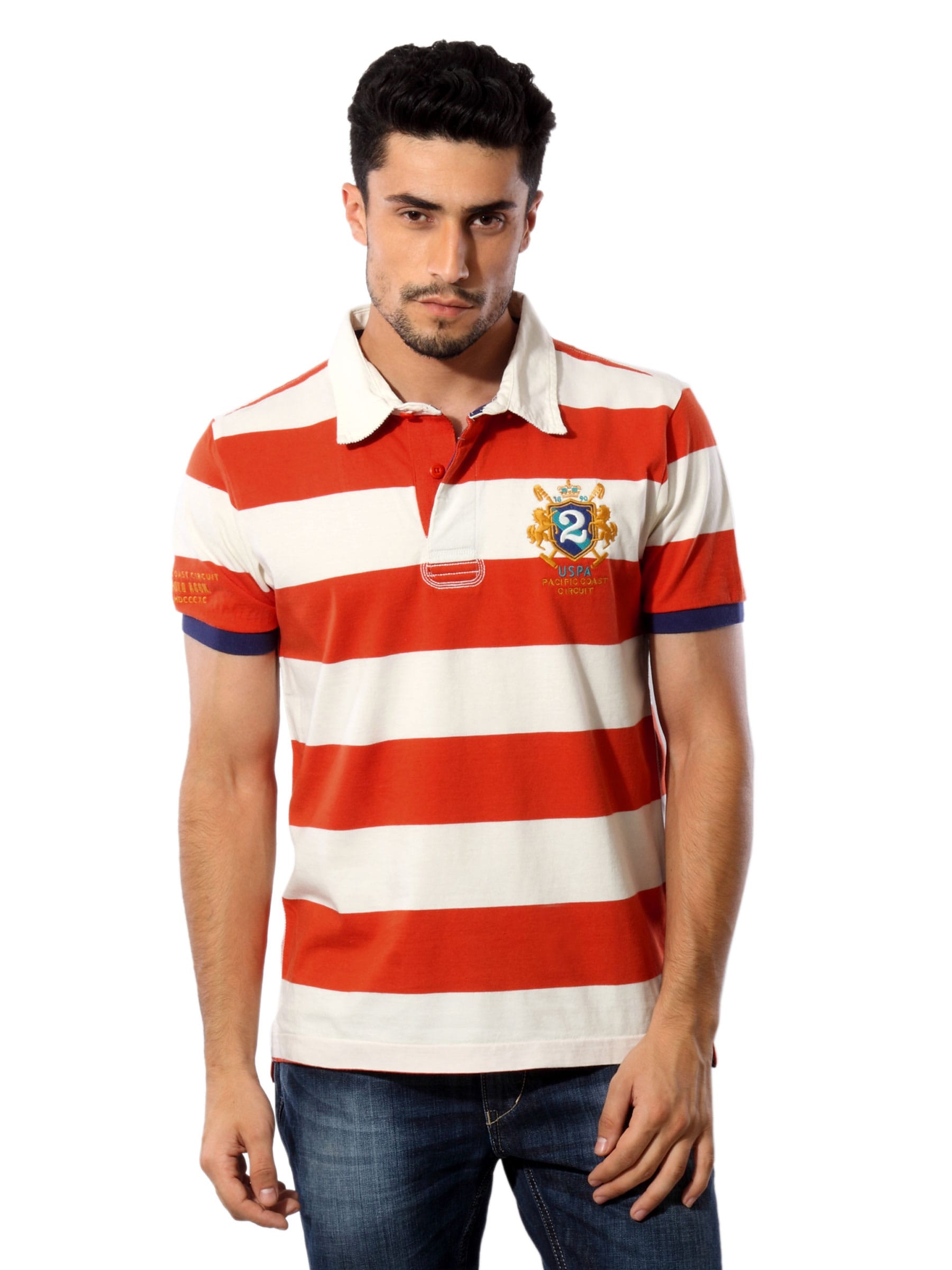 U.S.Polo Assn. Men Orange Striped Polo T-shirt