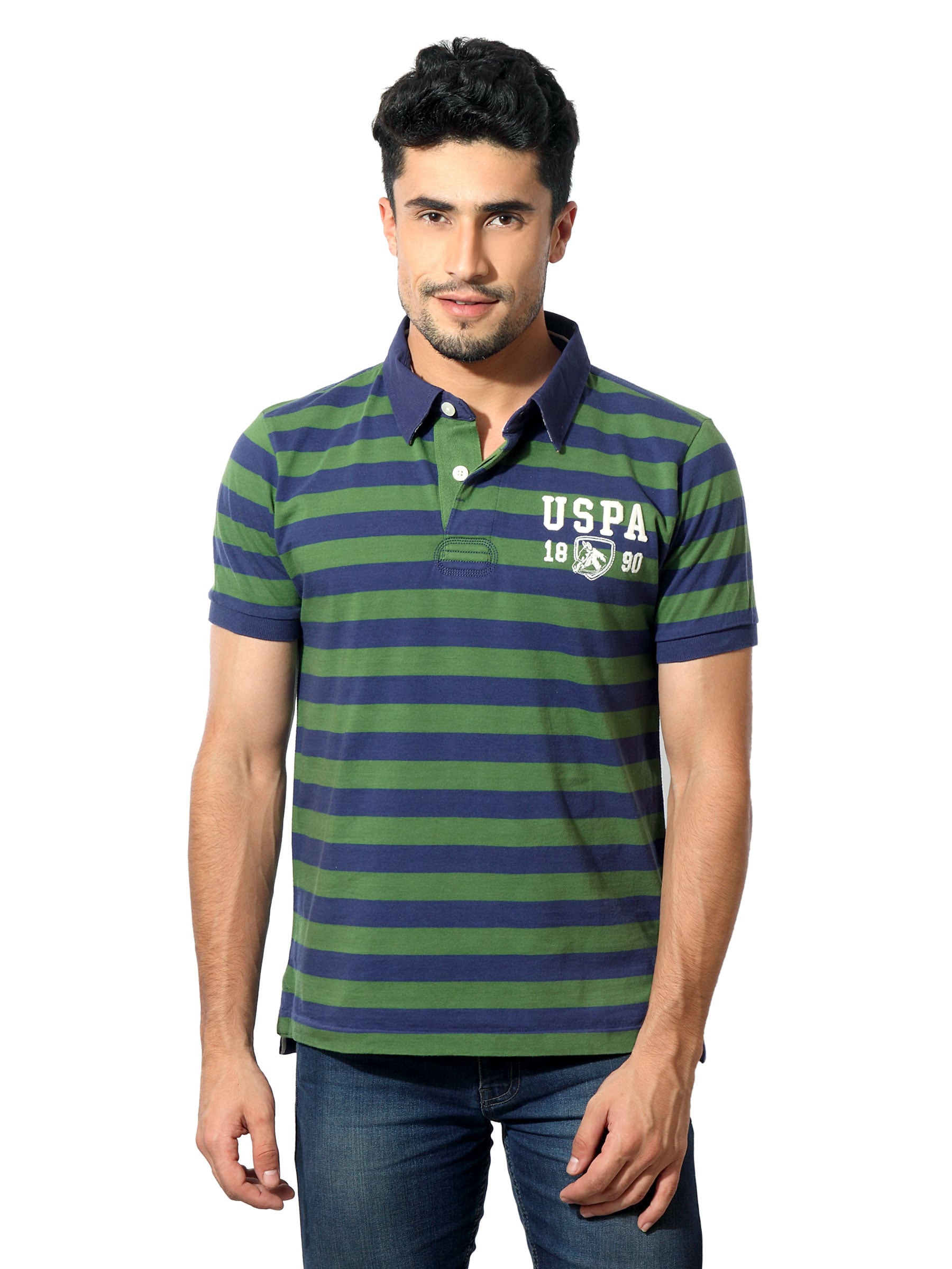 U.S. Polo Assn. Denim Co. Men Green Striped T-Shirt