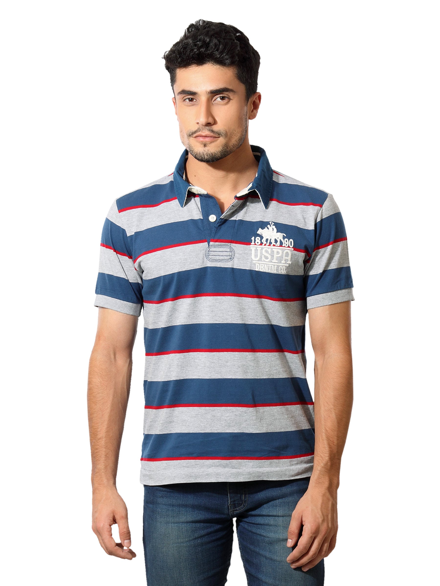 U.S. Polo Assn. Denim Co. Men Striped Navy Blue T-Shirt