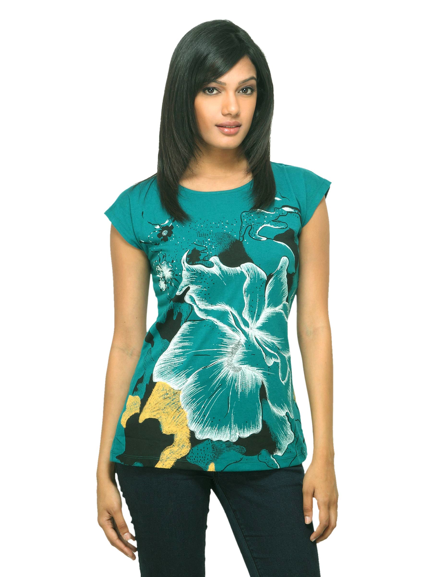 Sepia Women Printed Green T-shirt