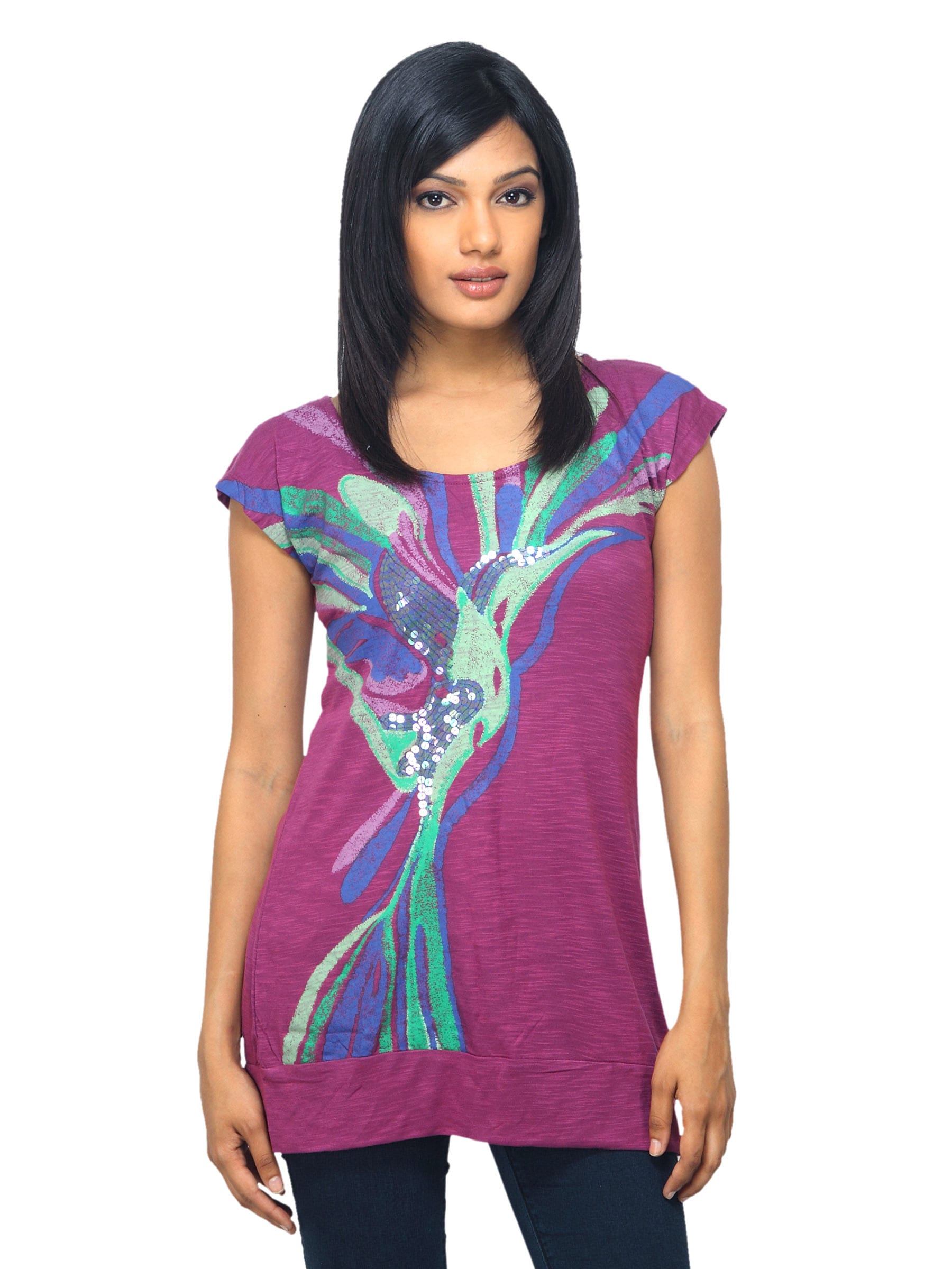 Sepia Women Printed Magenta Top