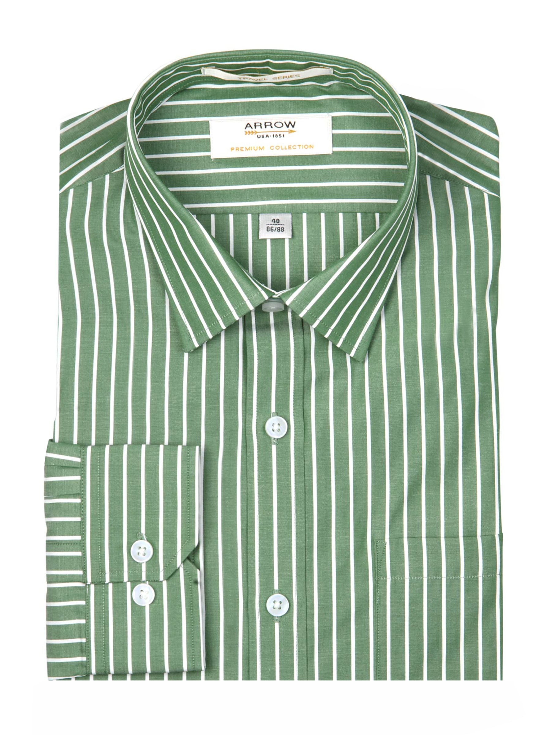 Arrow Men Green Striped Shirt