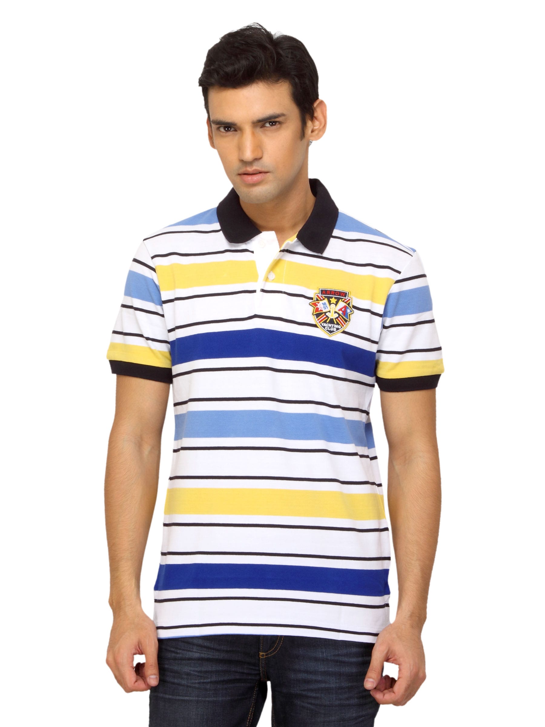 Arrow Sport Men Multi Coloured Striped Polo T-shirt