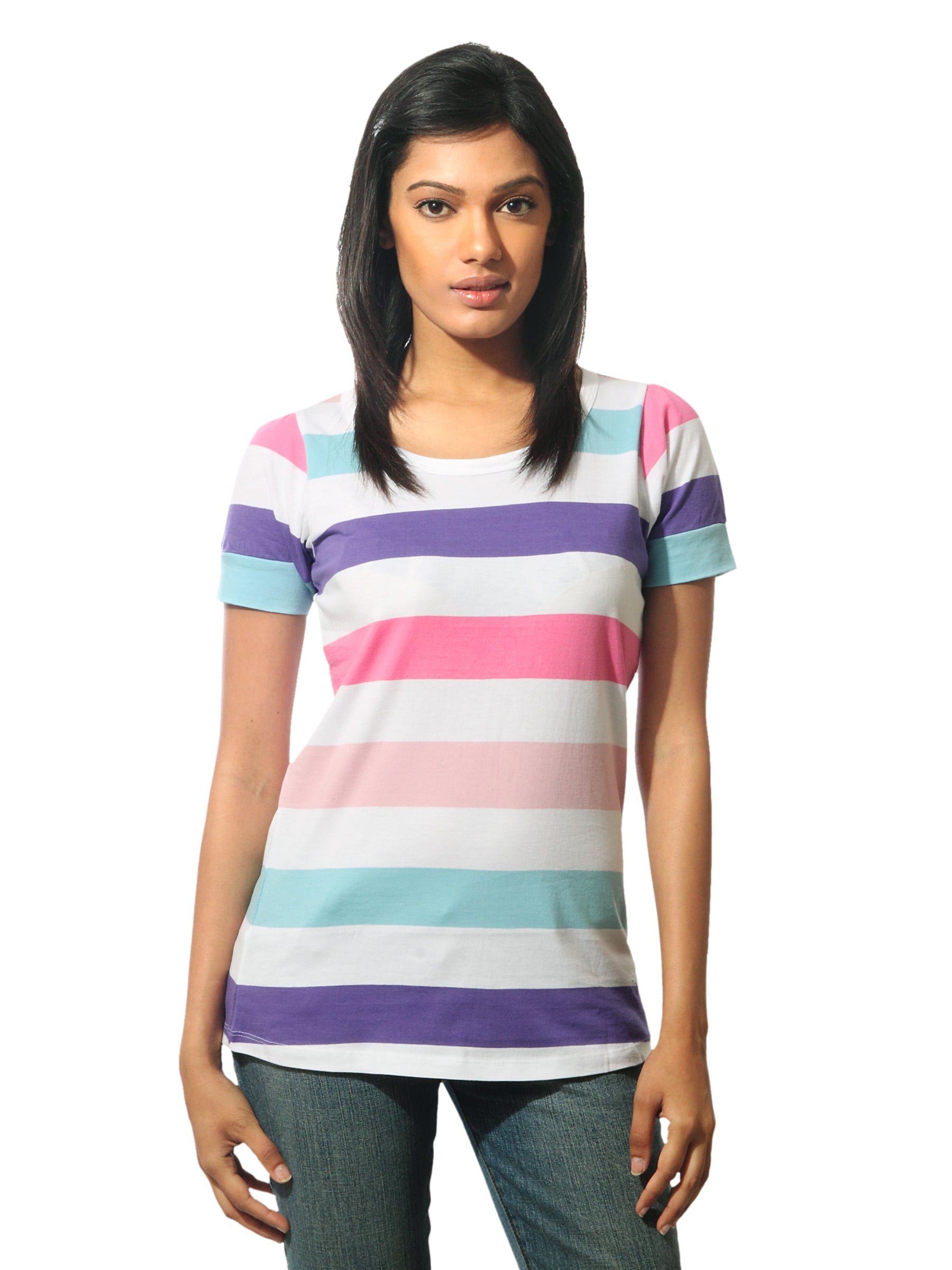 Wrangler Women Candy Striped Multi Coloured T-shirt