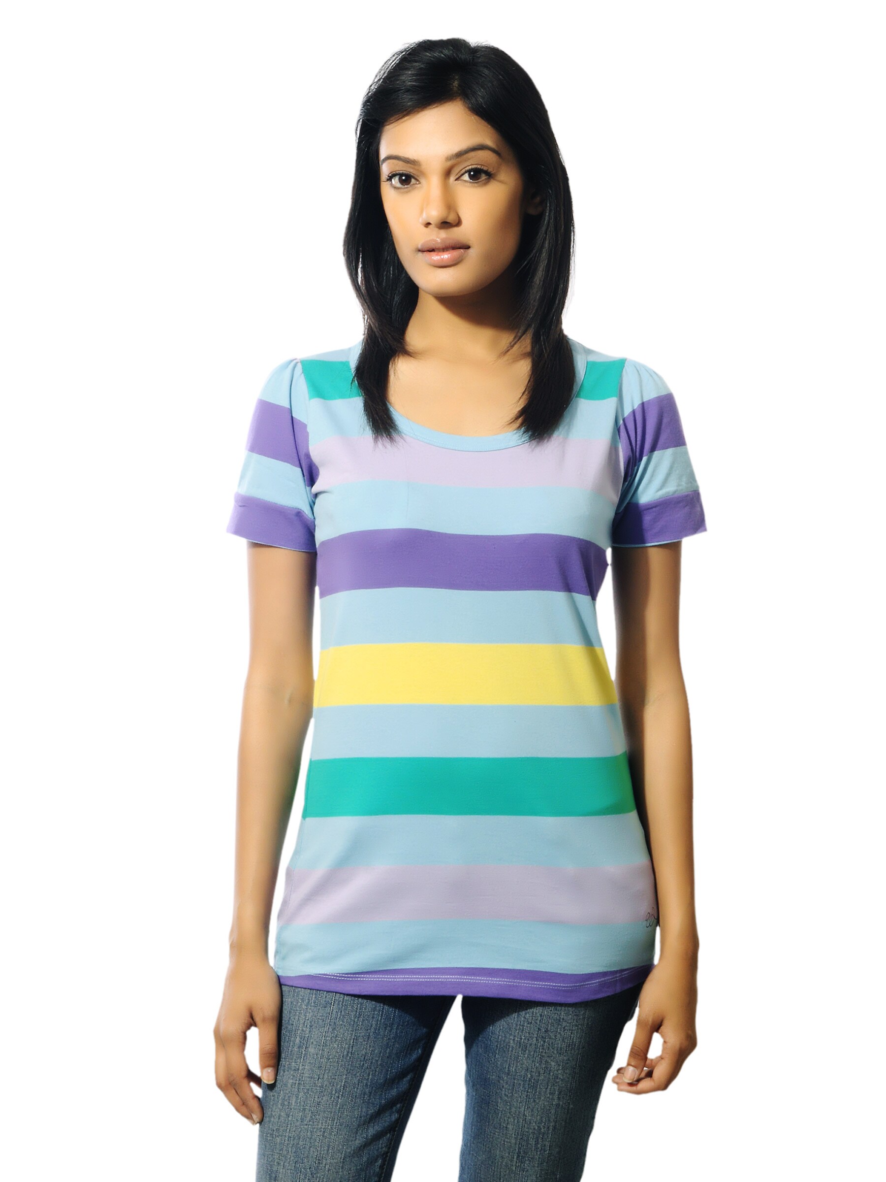 Wrangler Women Candy Striped Blue T-shirt