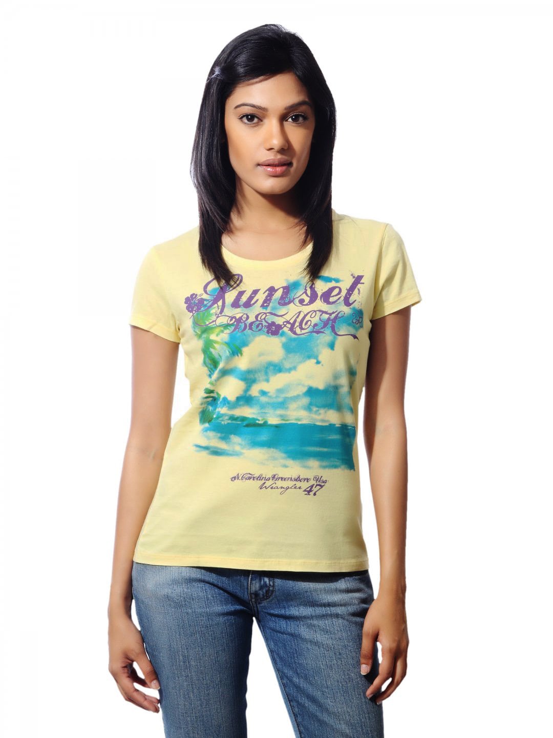 Wrangler Women Sunset Beach Yellow T-shirt