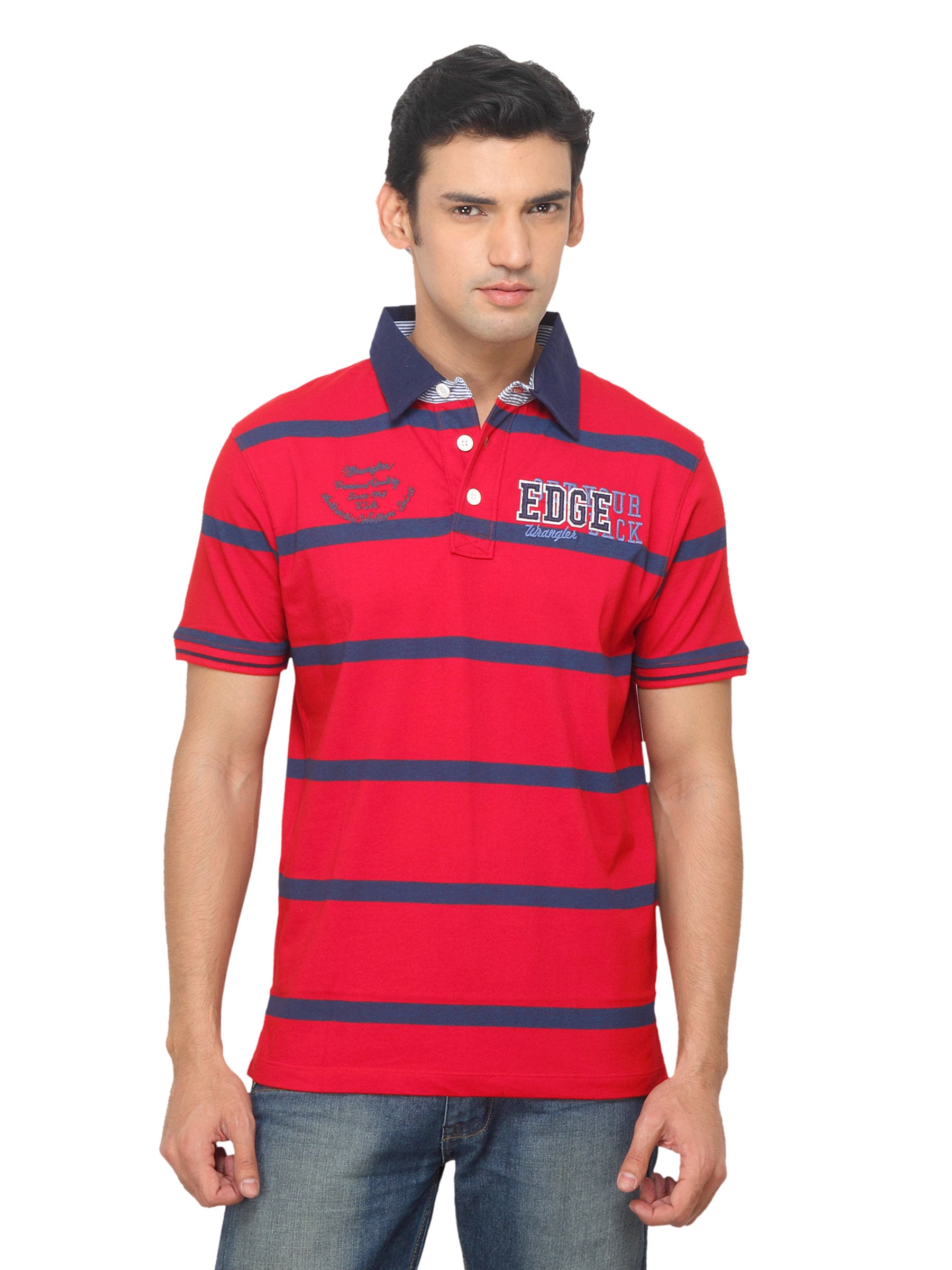 Wrangler Men Broad Striped Polo Red T-shirt