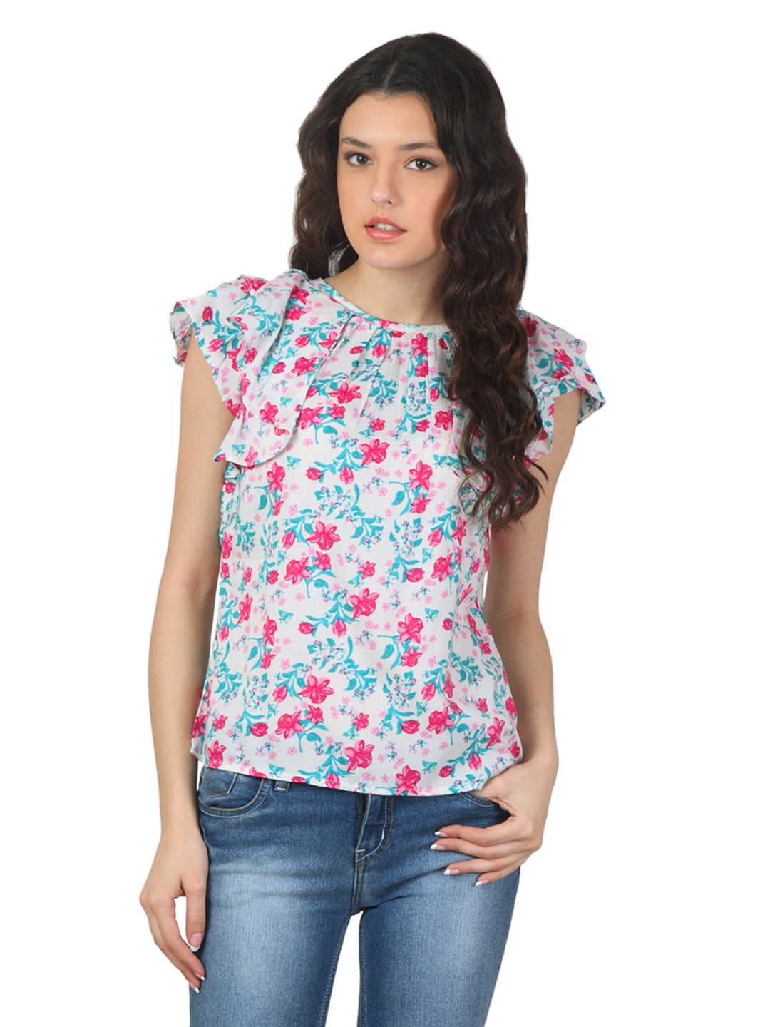 Vero Moda Women White & Pink Top