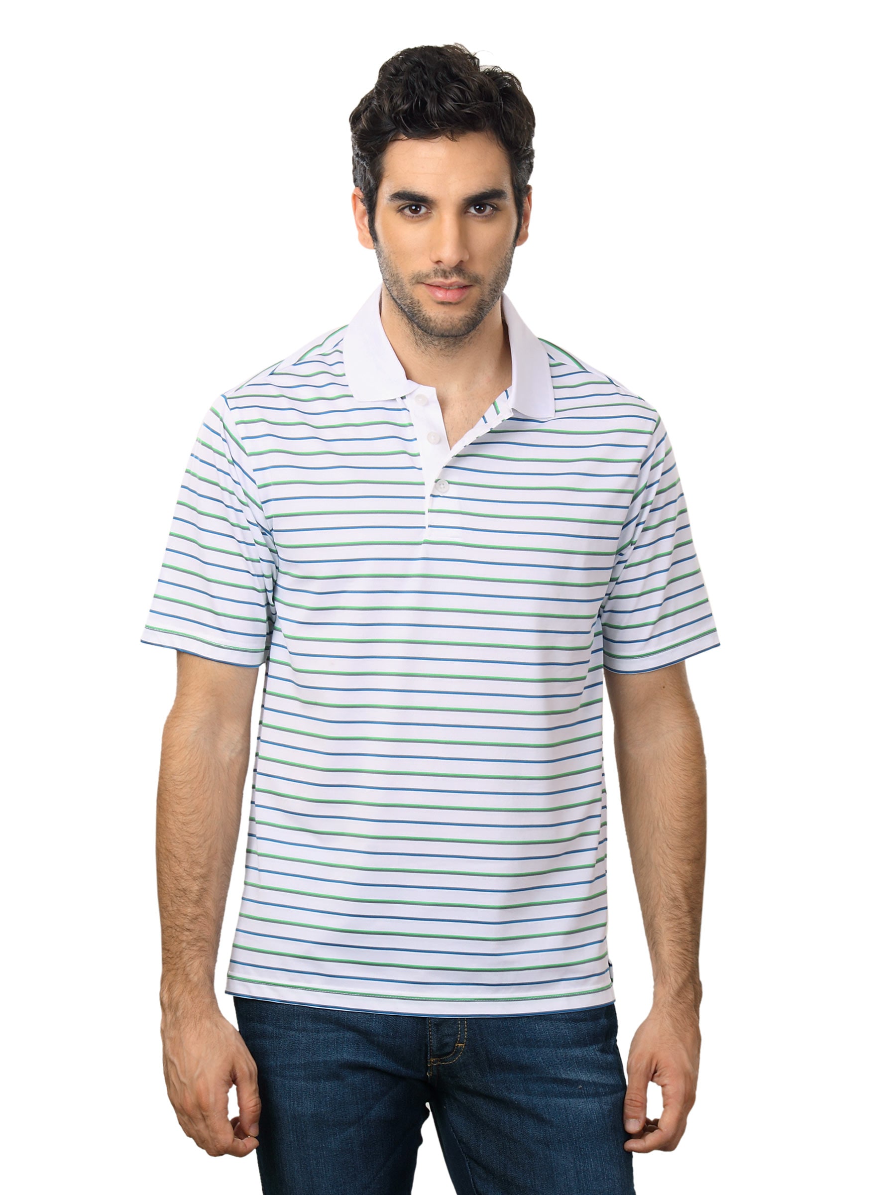 ADIDAS Men White Striped Polo T-shirt