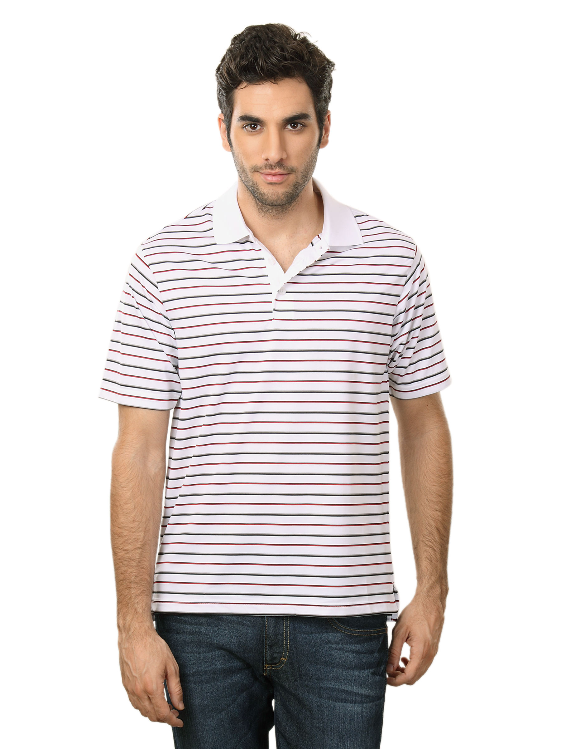 ADIDAS Men White Striped Polo T-shirt