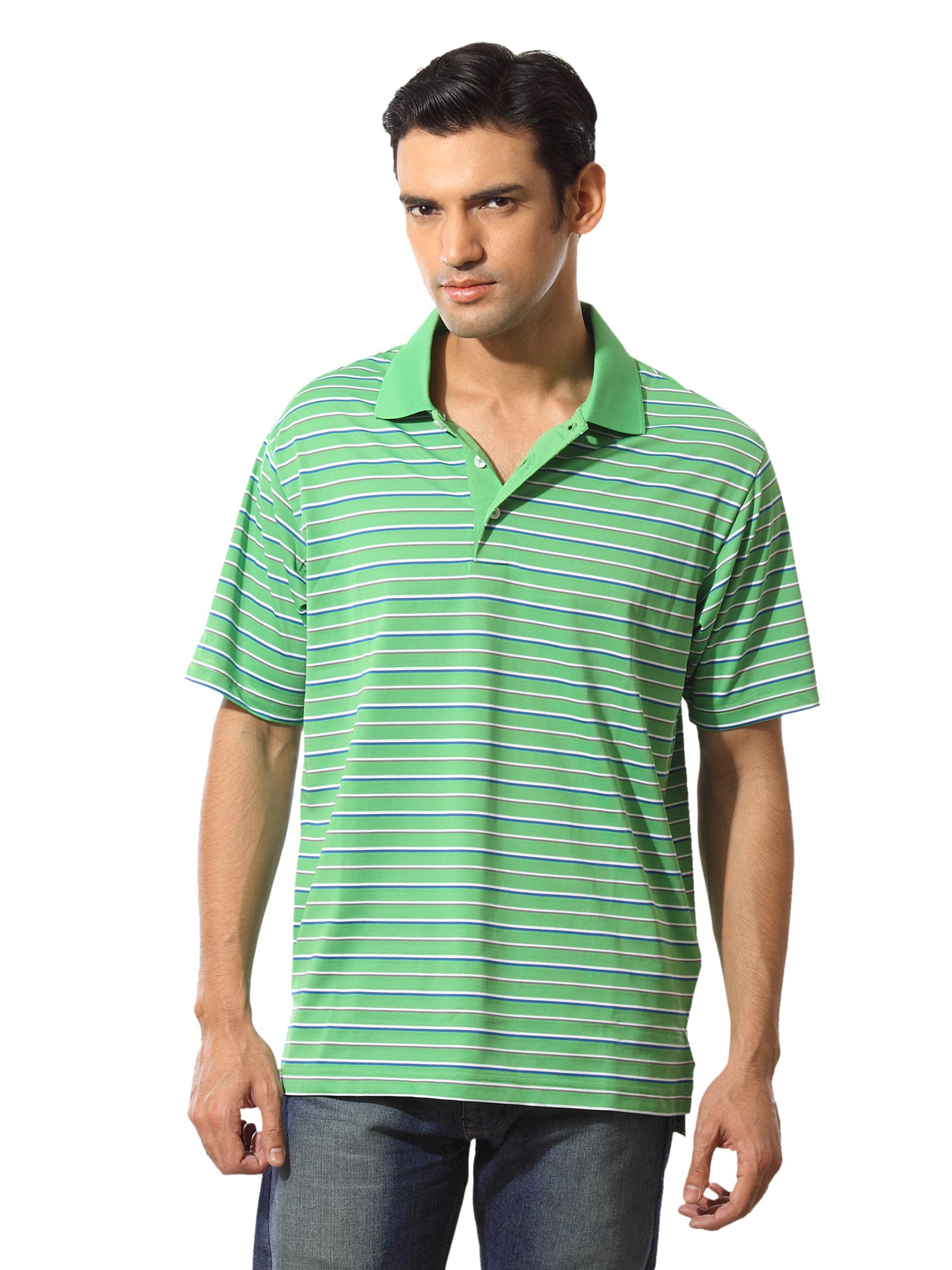 ADIDAS Men Green Polo T-shirt