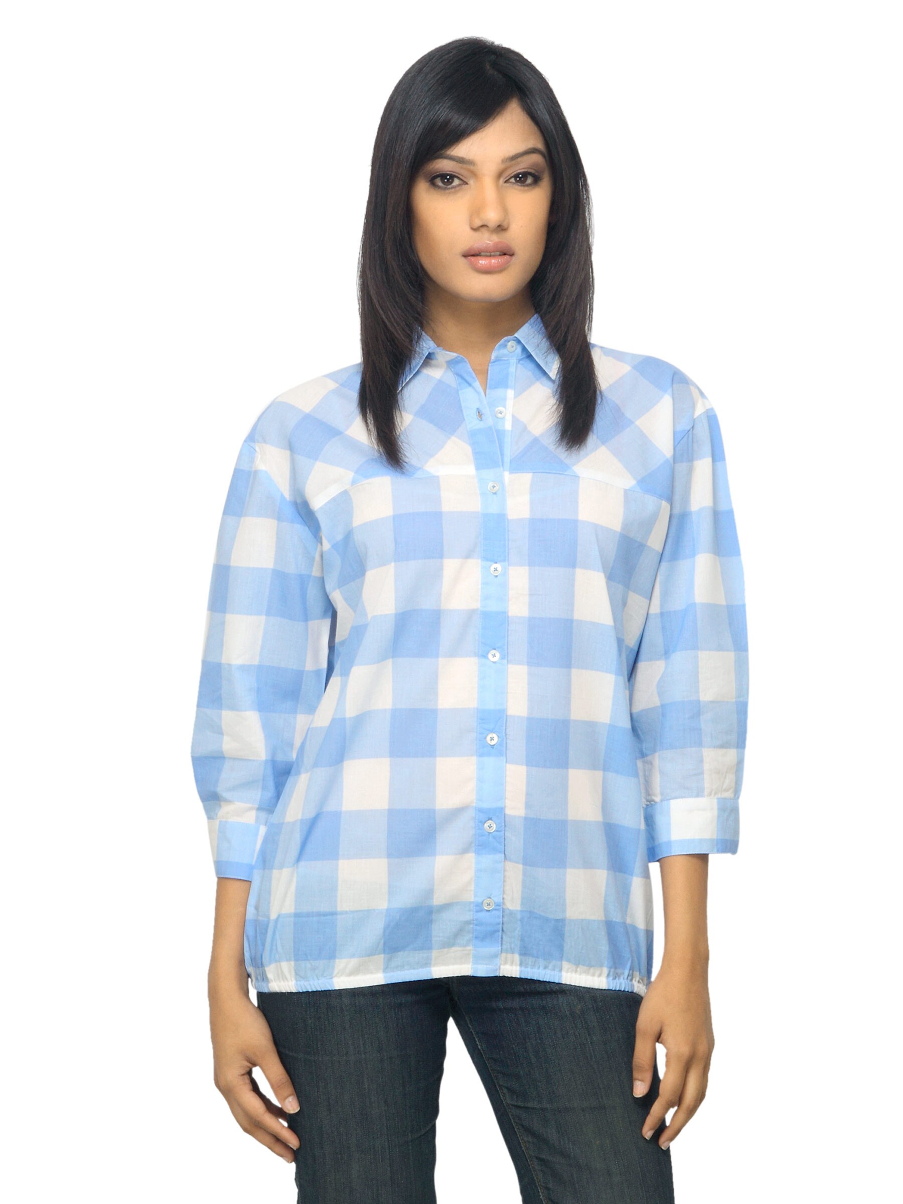 Femella Women Blue Checked Shirt