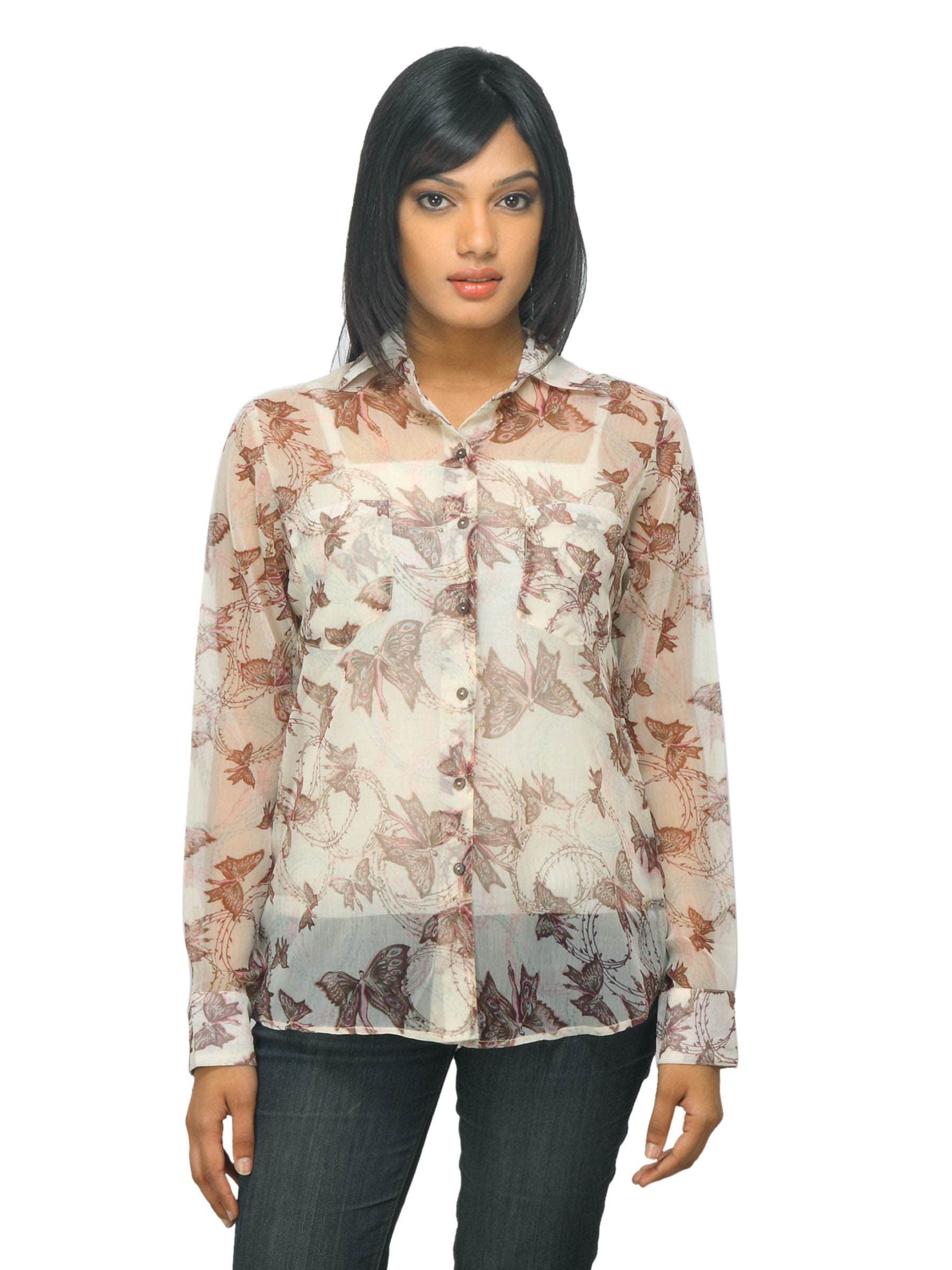 Femella Women Printed Beige Shirt