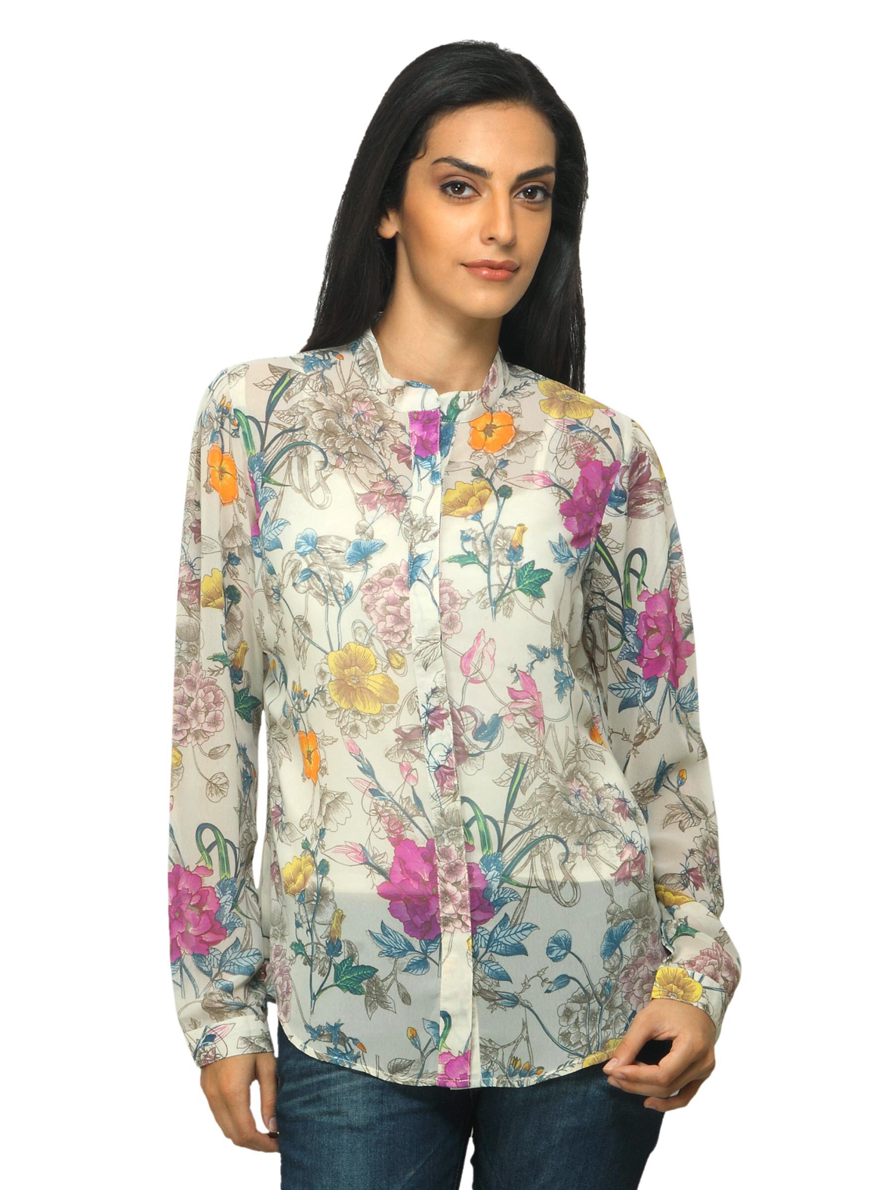 Femella Women Printed Cream Shirt