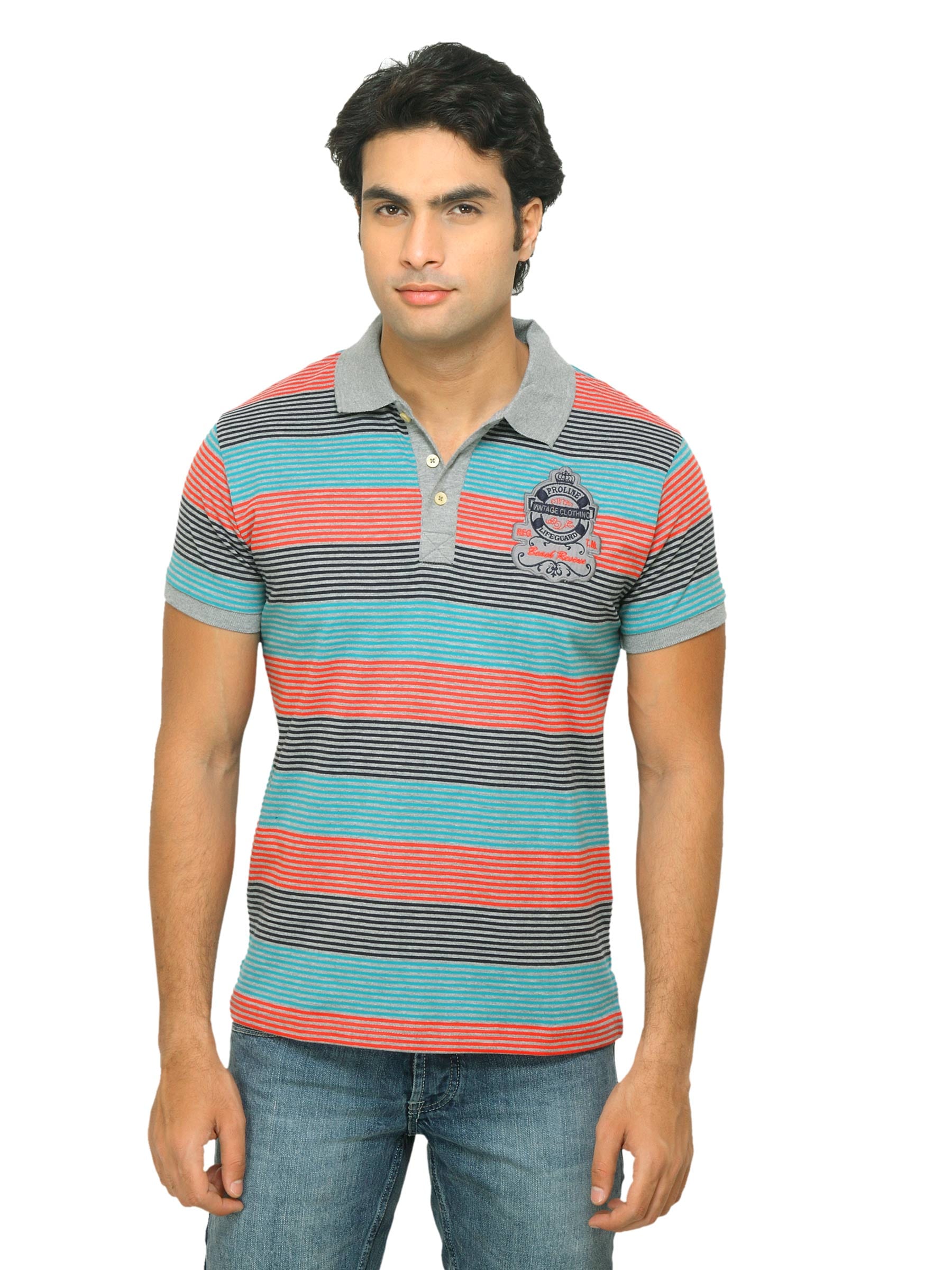 Proline Men Multicoloured Striped Polo T-shirt
