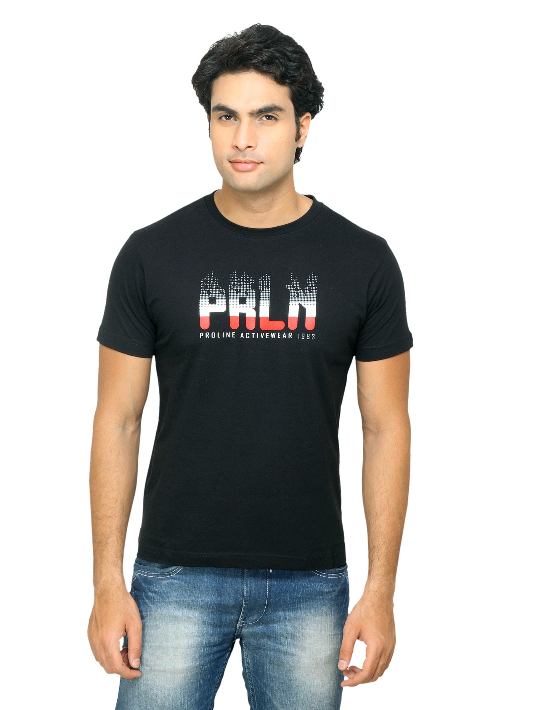 Proline Men Black T-shirt with Printed Detail