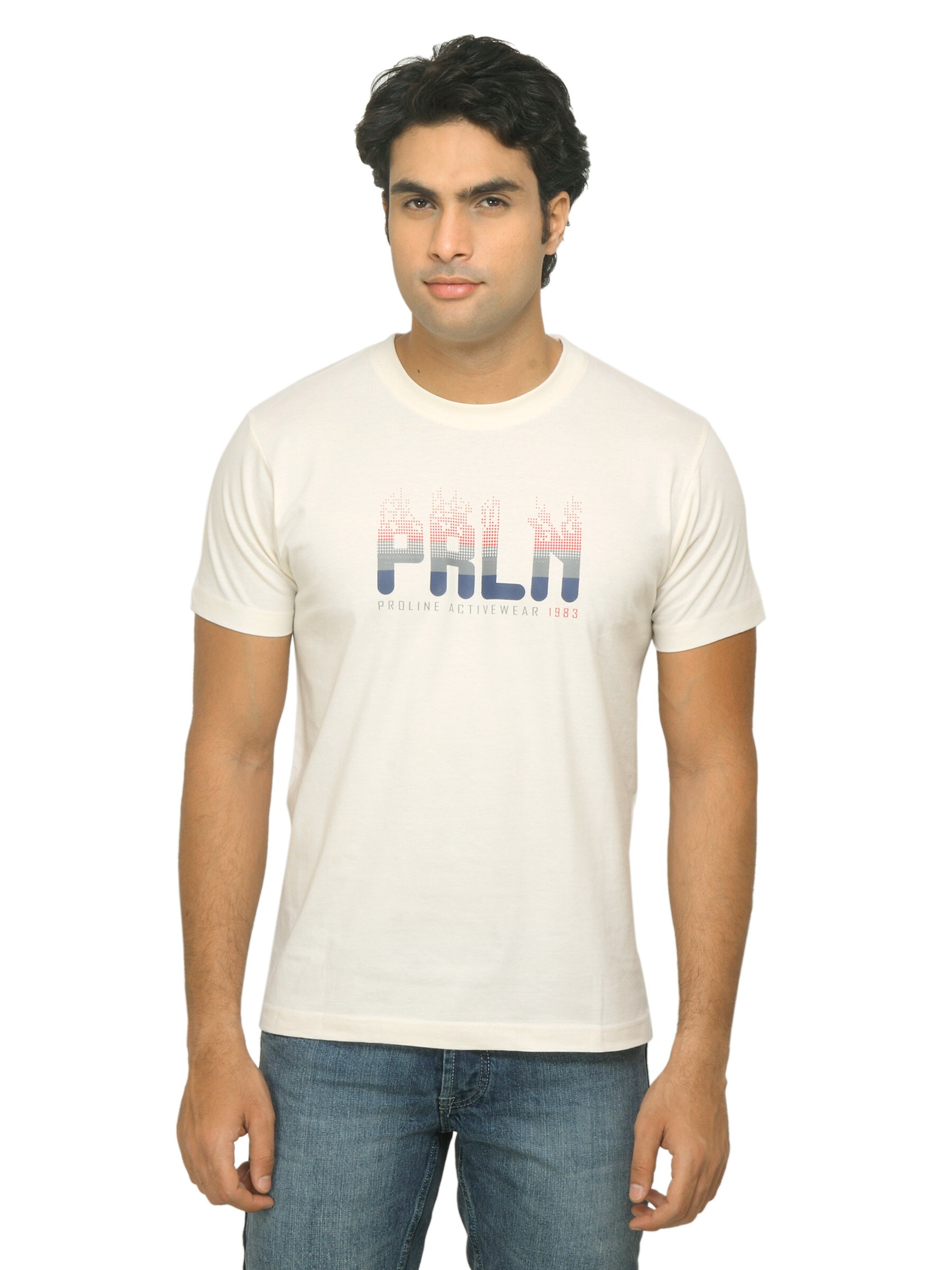 Proline Men Cream-Coloured T-shirt with Printed Detail