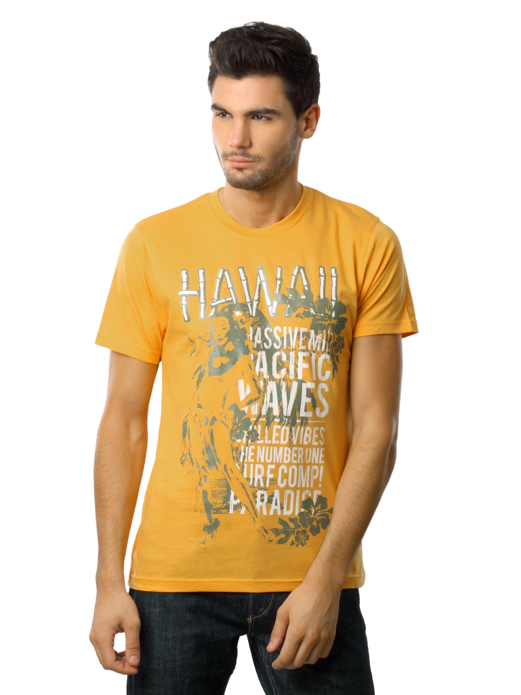 Myntra Men Hawaii Orange T-shirt