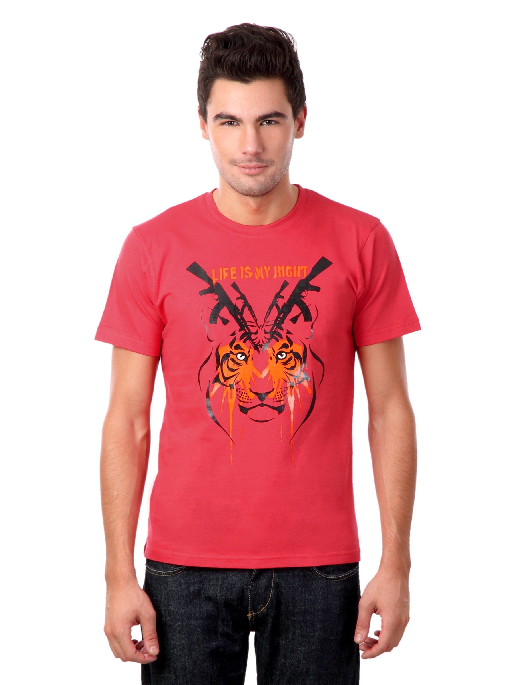 Myntra Men Red Life Is My Right T-shirt