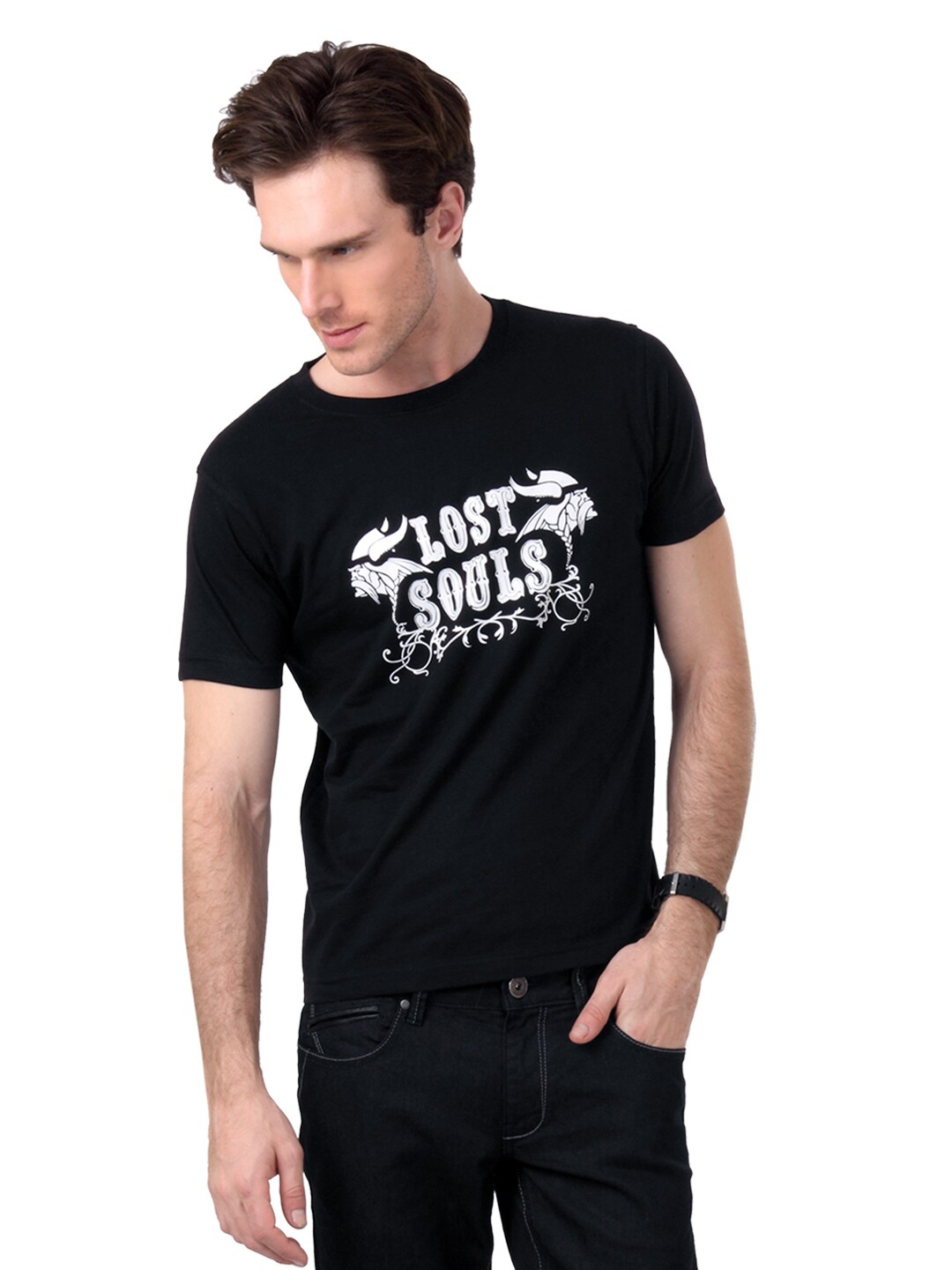 Myntra Men Black Printed T-shirt