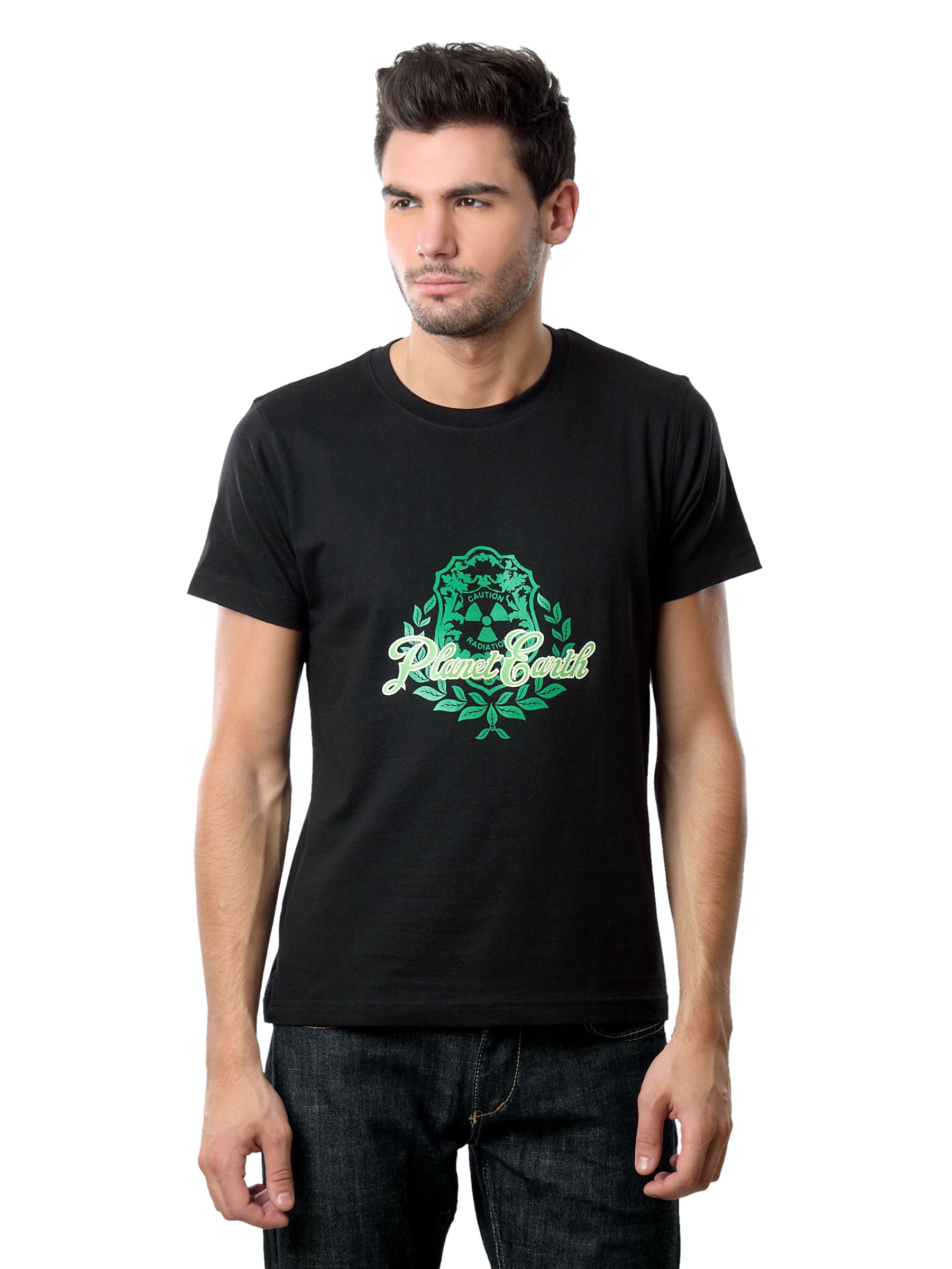 Myntra Men Planet Earth Black T-shirt