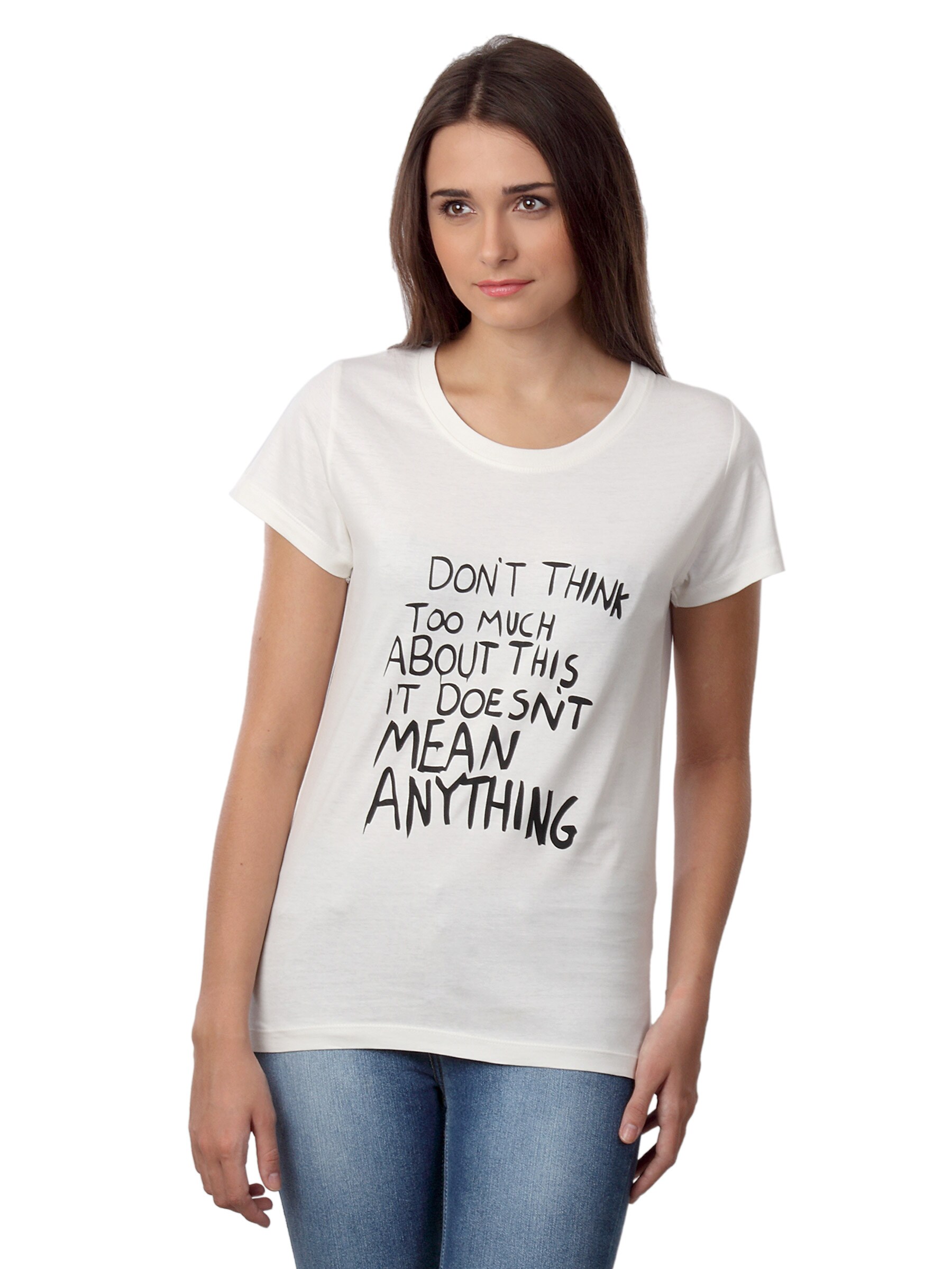 Myntra Women Dont Think White T-shirt