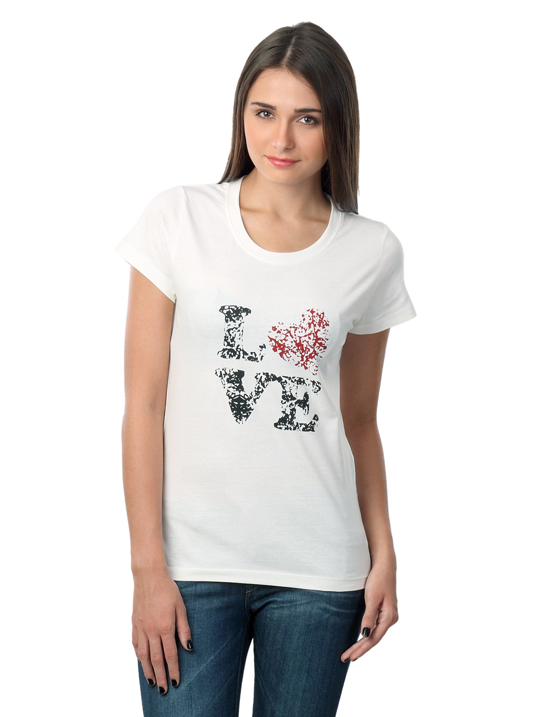 Myntra Women Love Heart White T-shirt