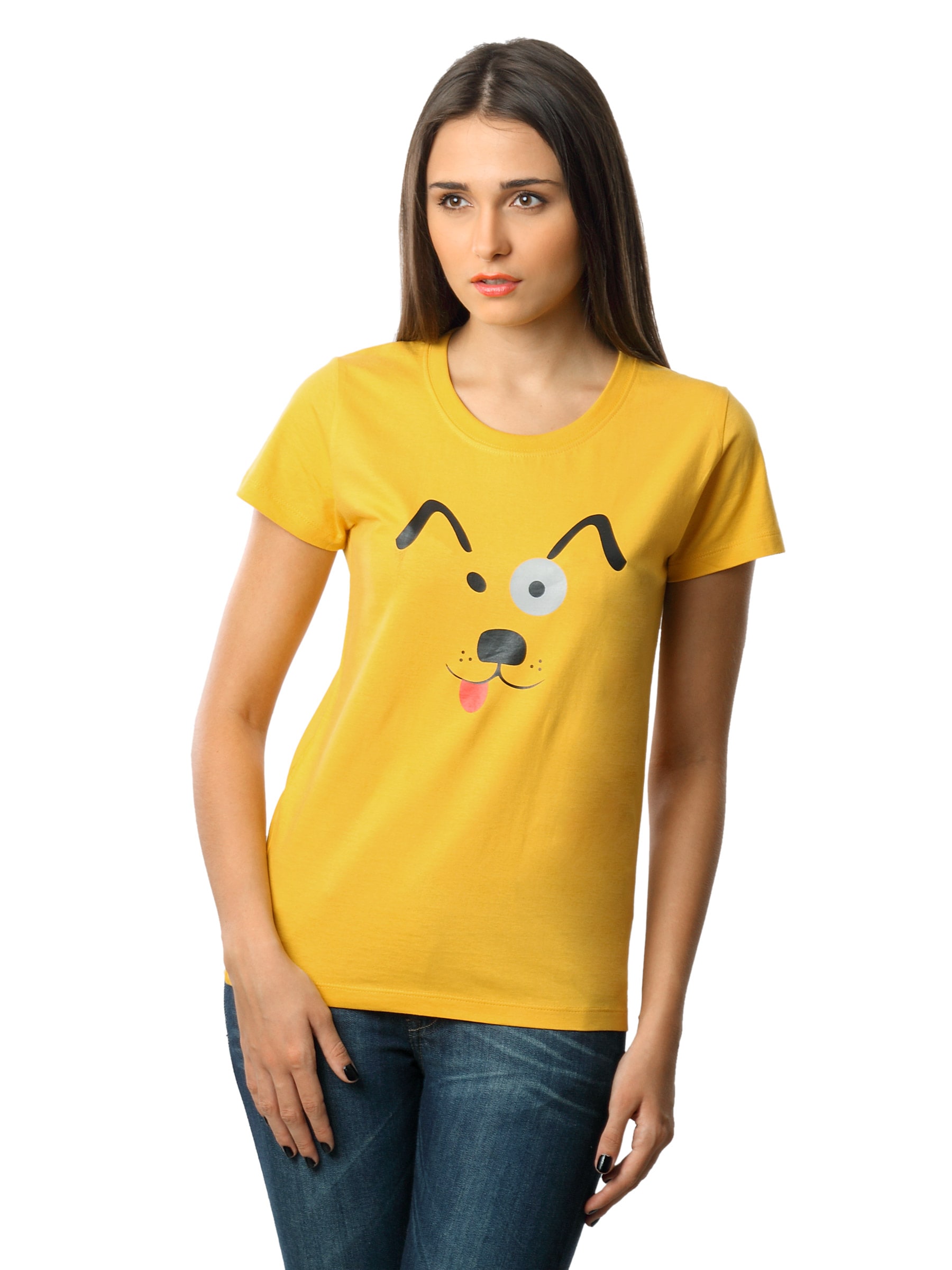 Myntra Women Cute Dog Yellow T-shirt