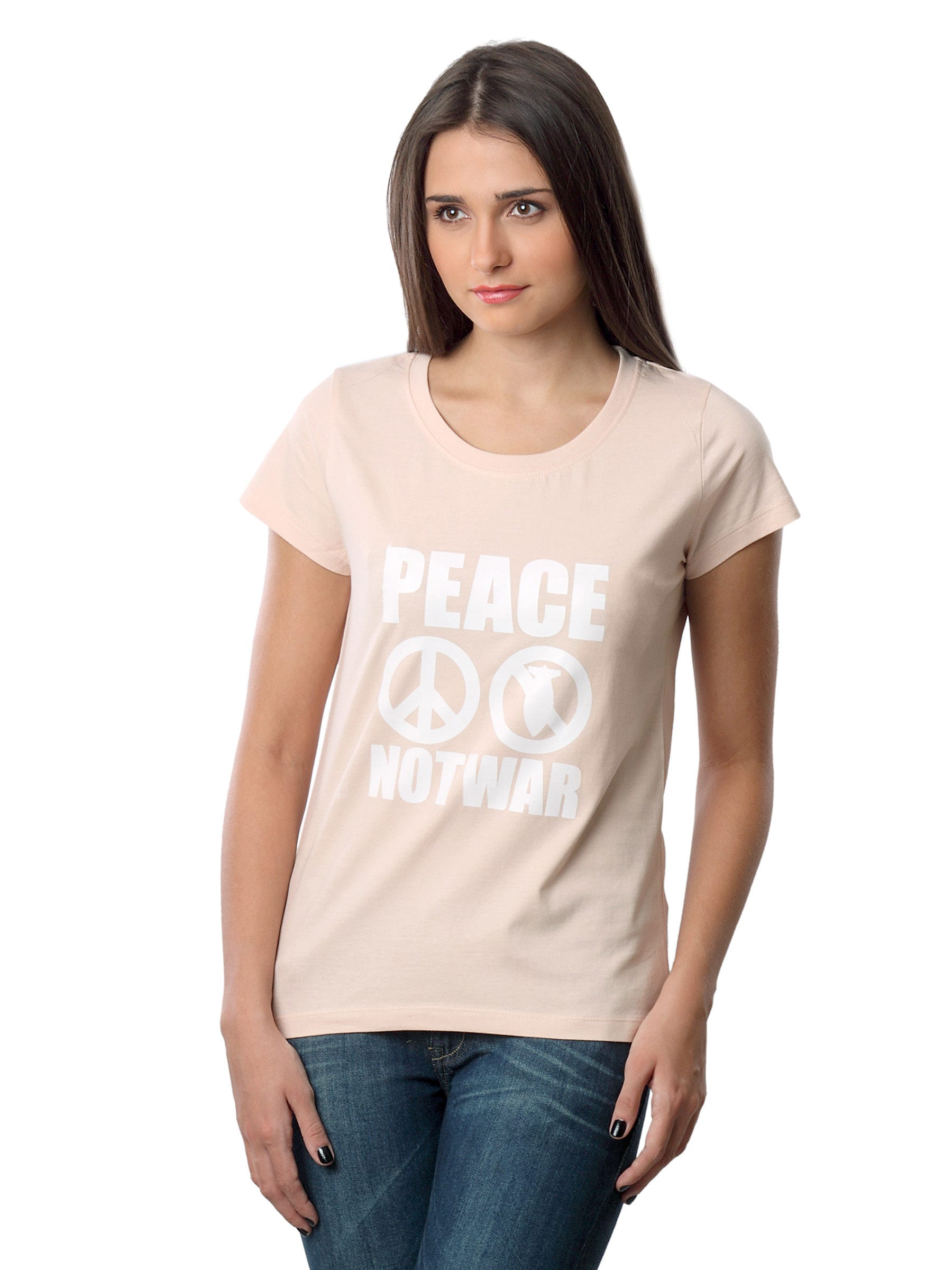 Myntra Women Peace Not War Peach T-shirt