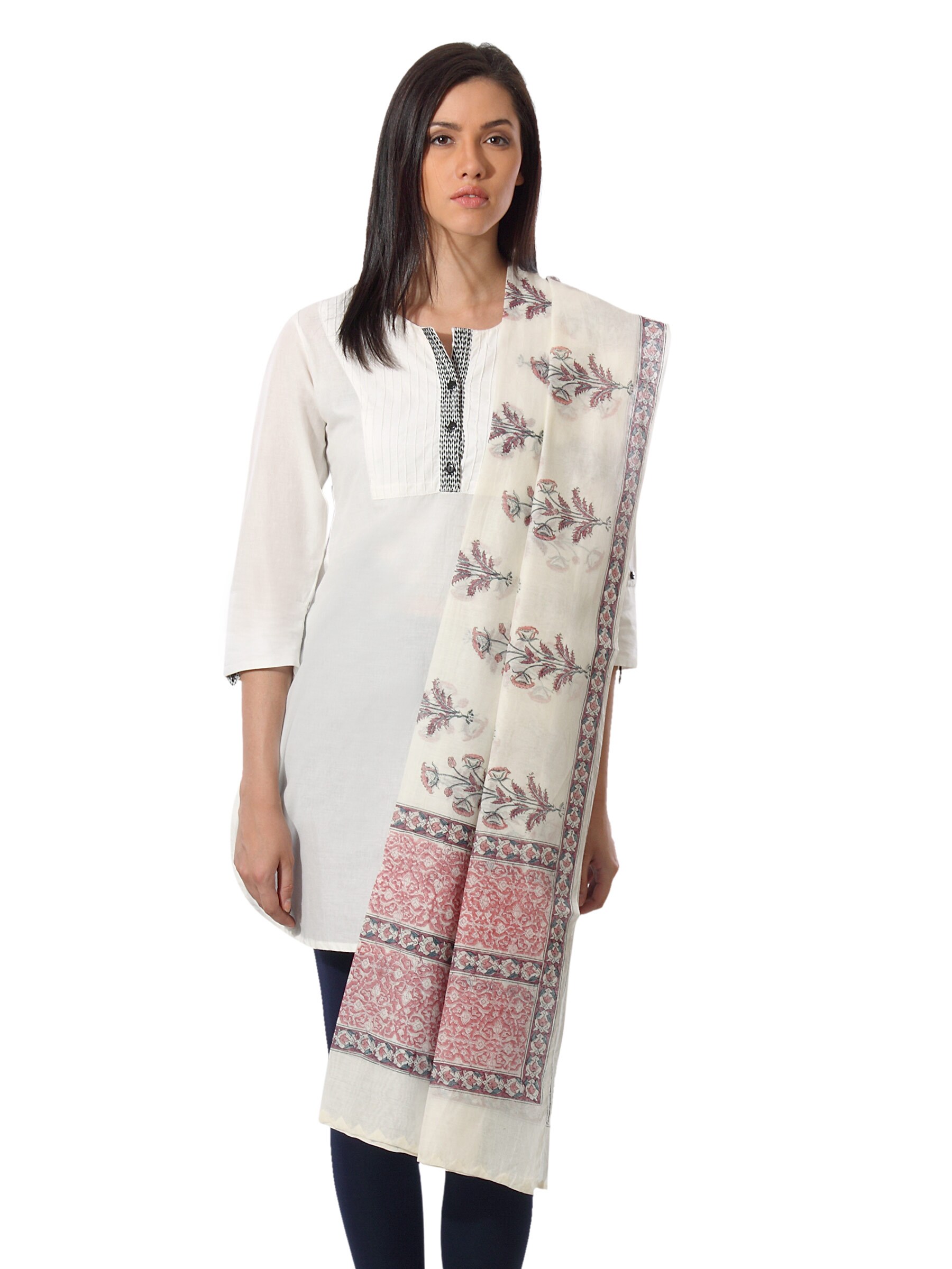 Fabindia Printed Cream Cotton Silk Dupatta