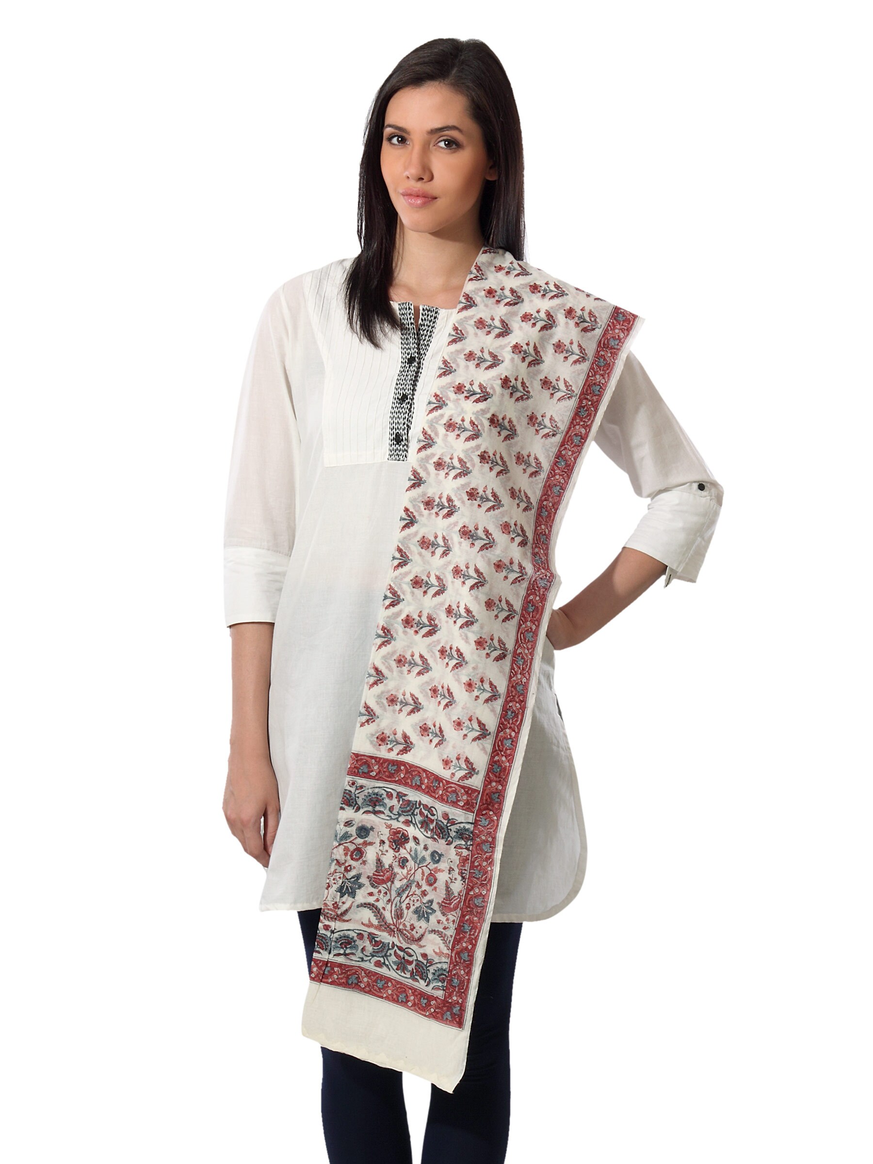 Fabindia Printed Cream Cotton Silk Dupatta