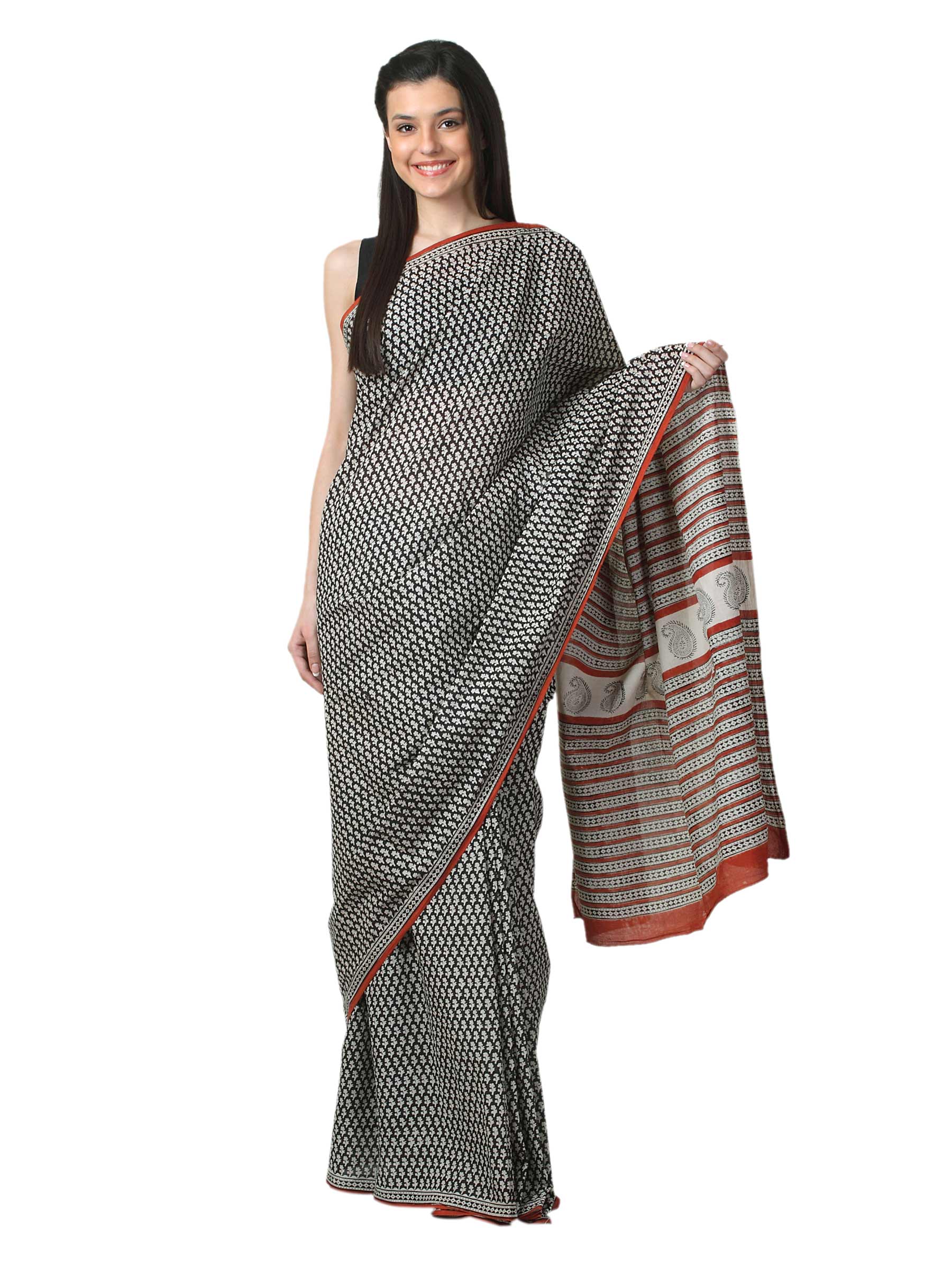 Fabindia Women H& Printed Black Sari
