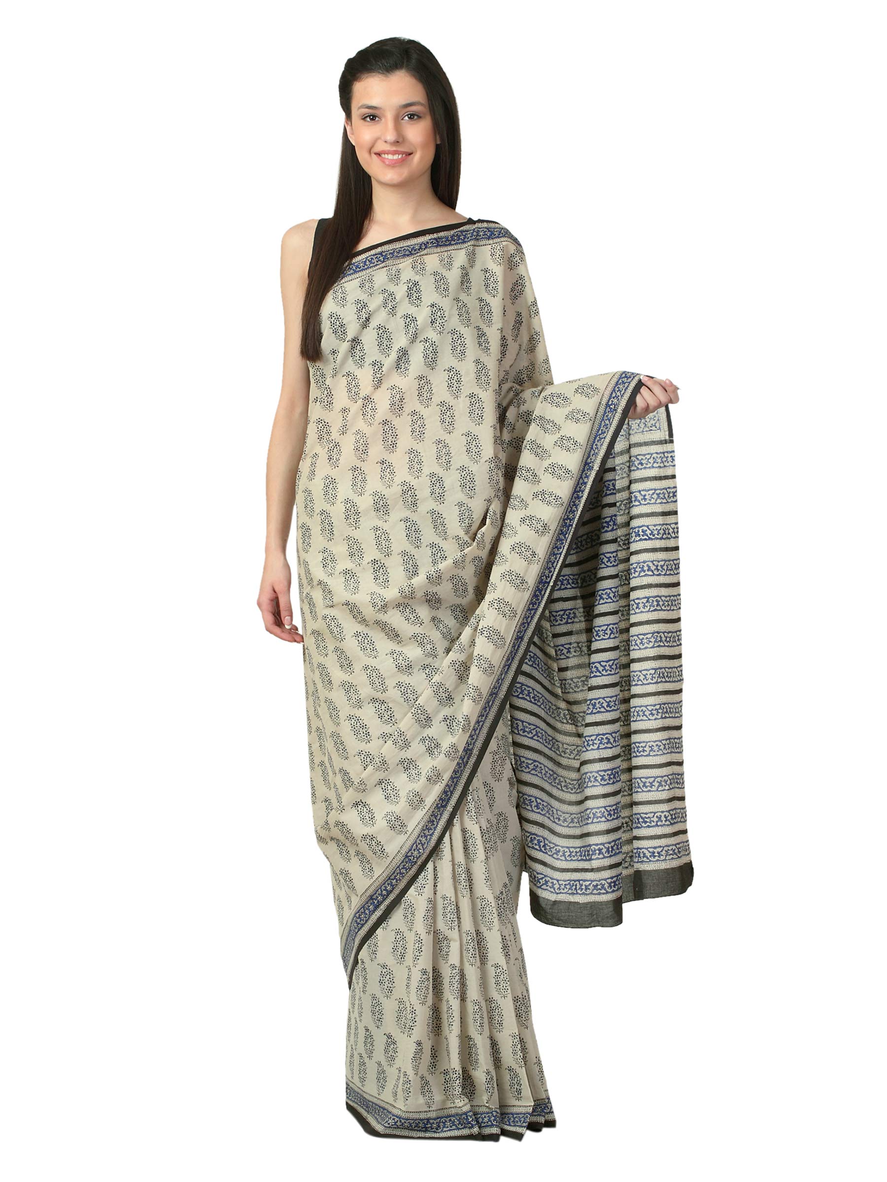Fabindia Women H& Printed Beige Sari