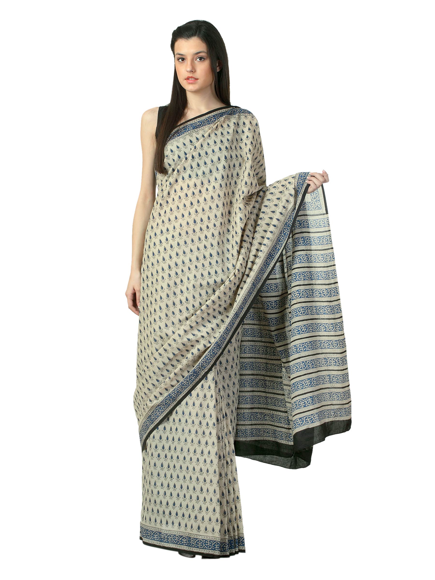 Fabindia Women H& Printed Beige Sari