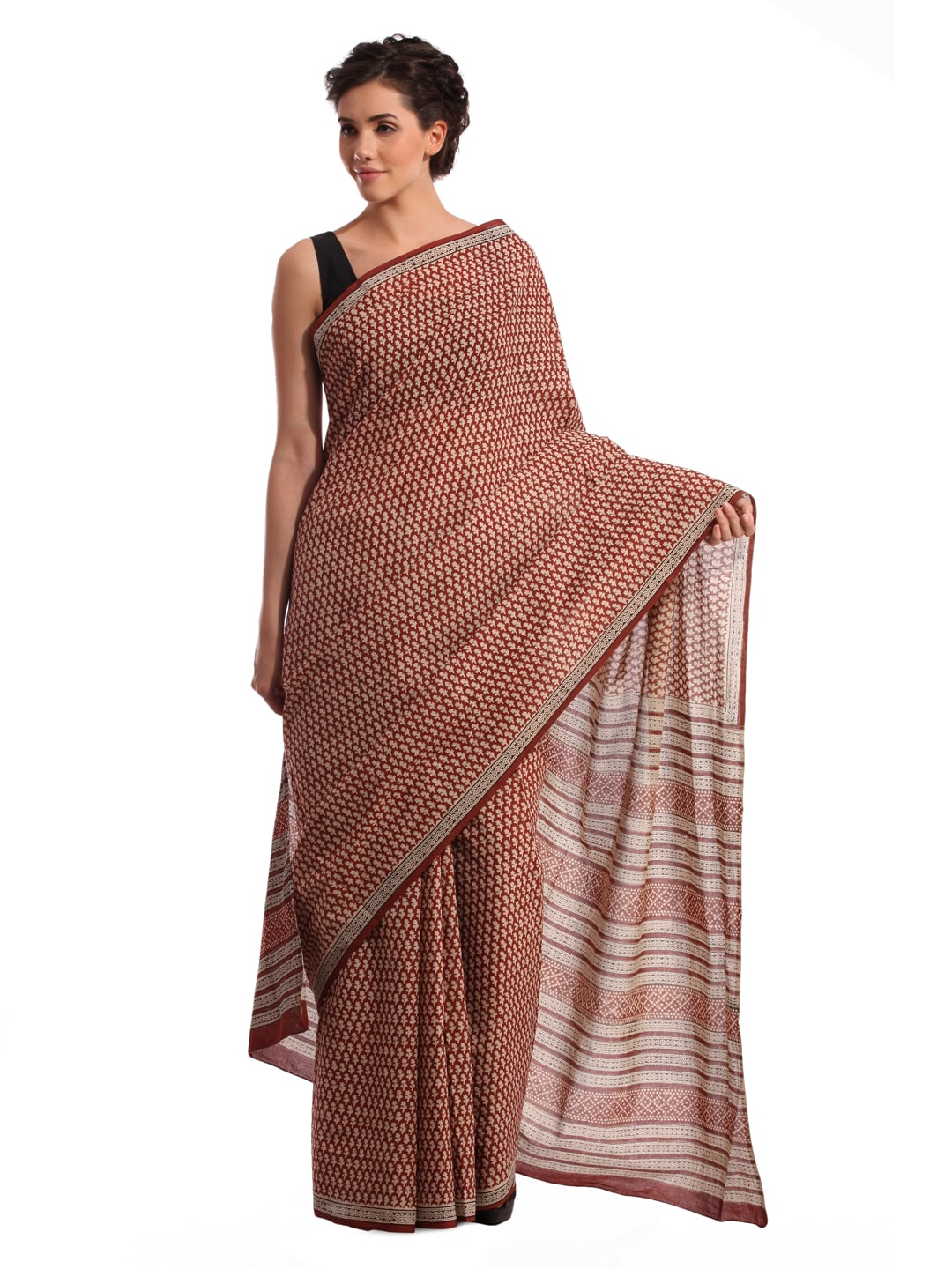 Fabindia Red Jaipur Print Cotton Sari