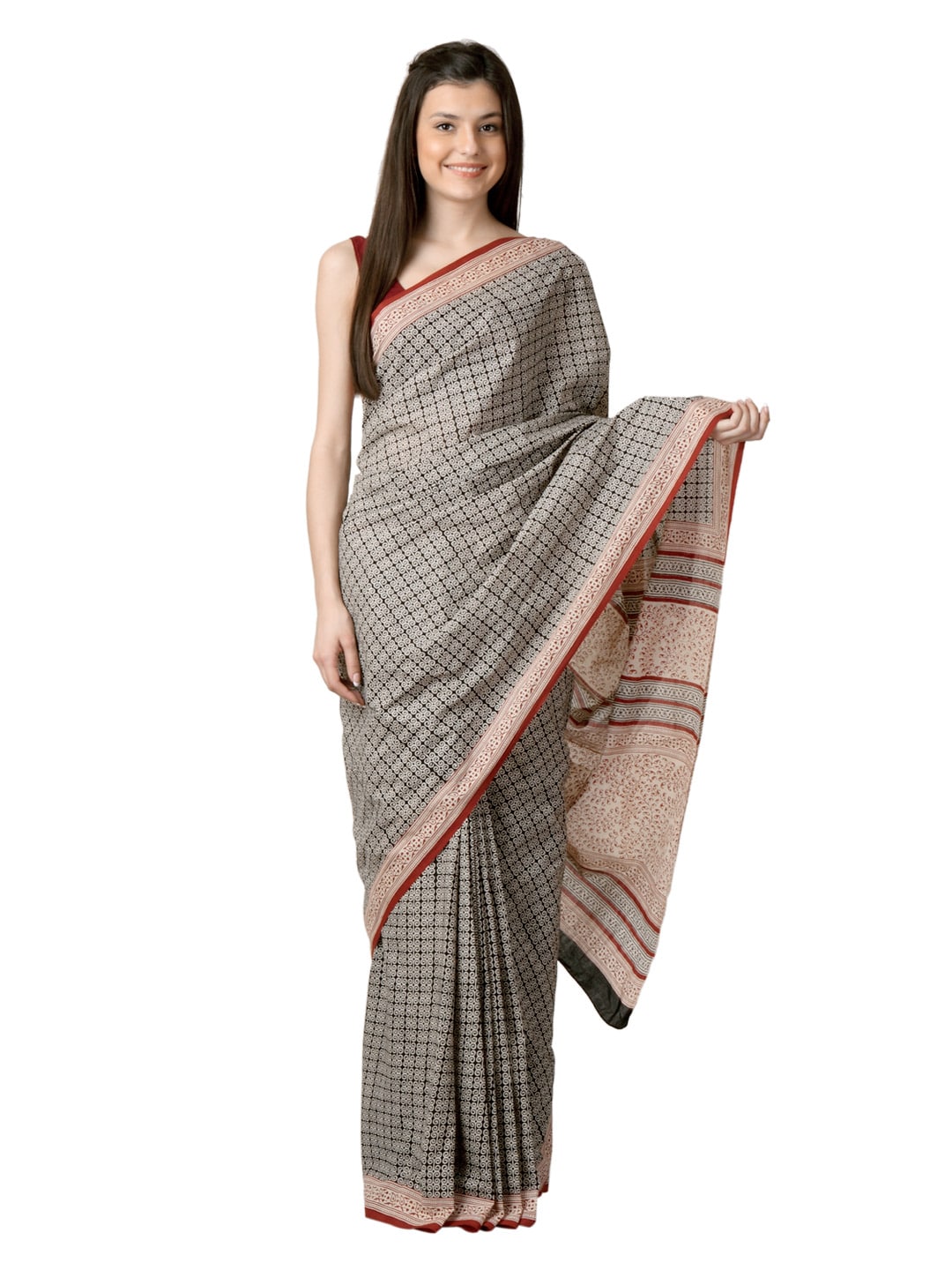 Fabindia Women H& Printed Black Sari