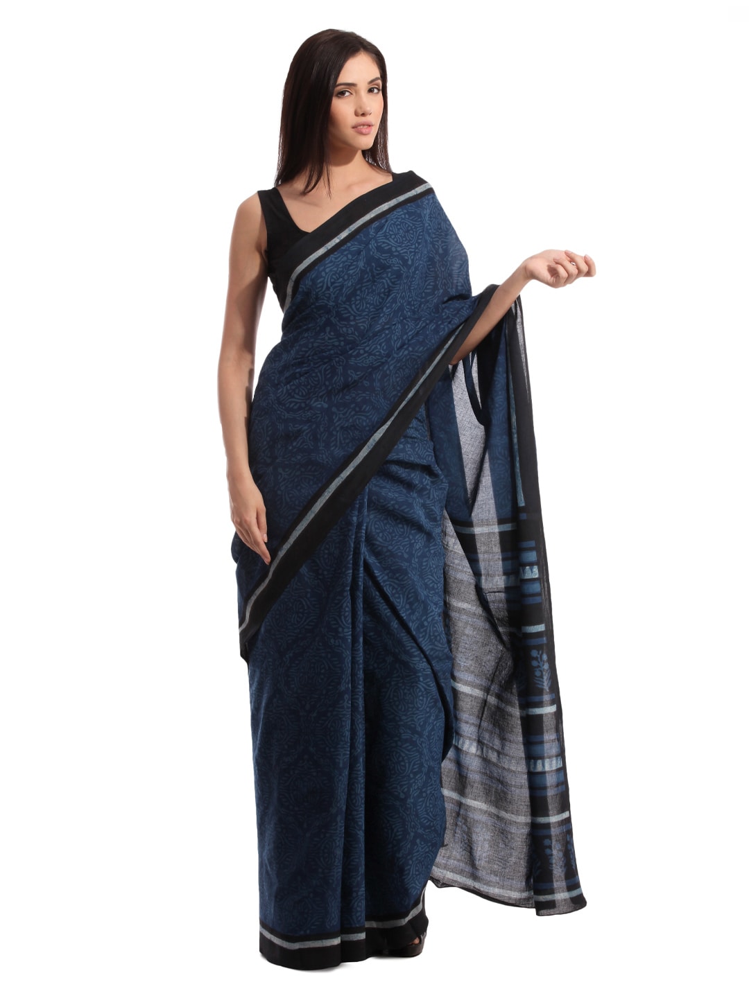 Fabindia H& Printed Blue Cotton Mull Sari